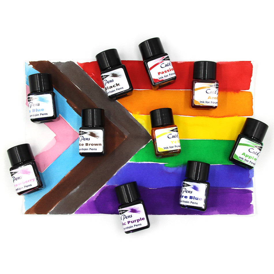 Diamine Ink Bottles - Set of 10 (12ml Each) Vibrant Pride Colors for Fountain Pens - Perfect for Calligraphy, Journaling & Artistic Writing
