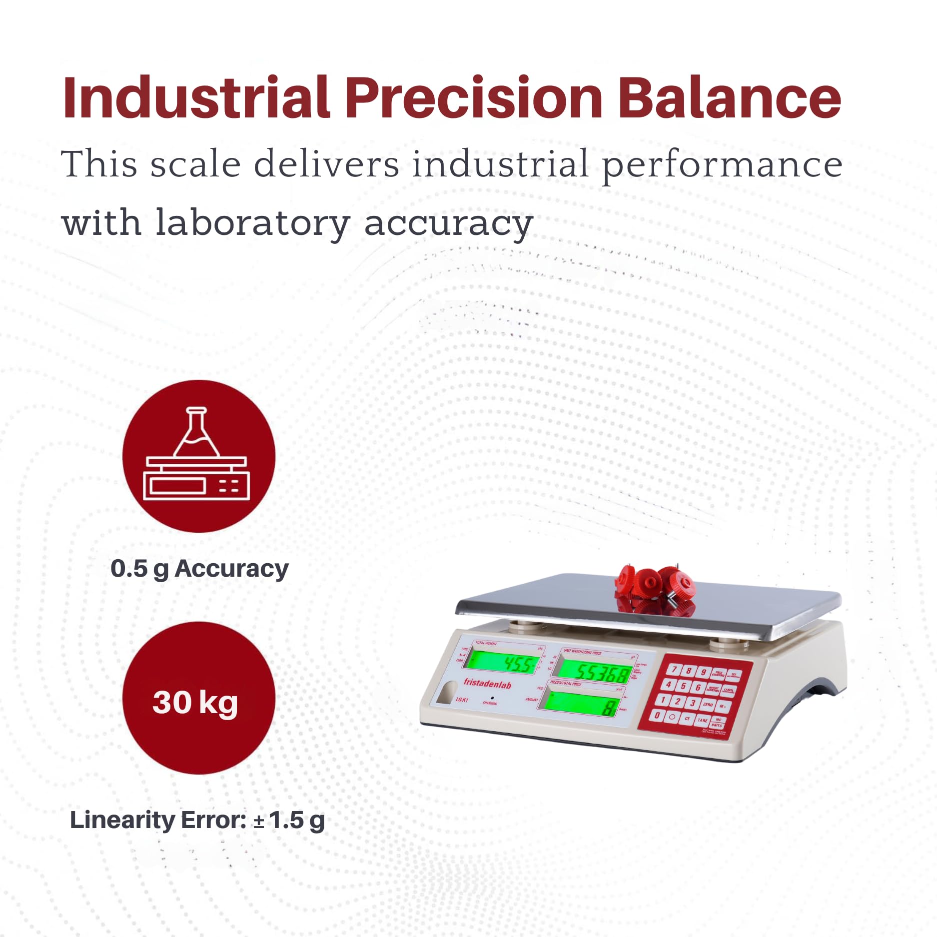Fristaden Lab Precision Digital Scale 30kg x 0.5g | Industrial Counting Scale with Multiple Units (g/lbs/oz/kg) | Made in USA | Perfect for Warehouses, Jewelry Stores & Laboratories