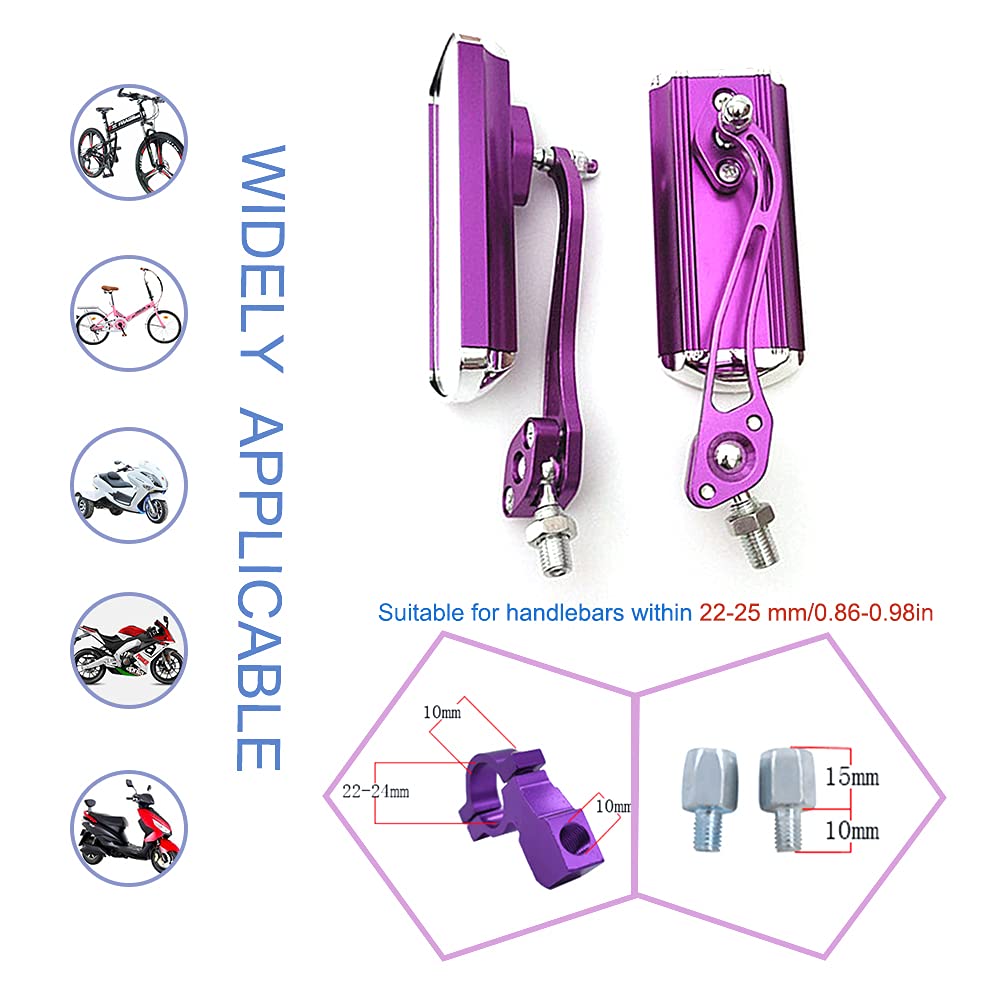 Bike Mirrors Handlebar Rearview Mirror - 2 Pack Adjustable Bicycle Mirrors for Electric, Mountain & Fixed Gear Bikes (Purple) - Perfect for Commuting, Road Safety & Urban Cycling