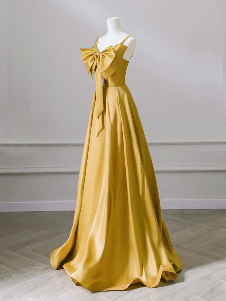 Elegant A-Line Sweetheart Neck Satin Yellow Long Prom Dress for Formal Events & Evening Parties - Perfect for Homecoming, Graduation, and Special Occasions