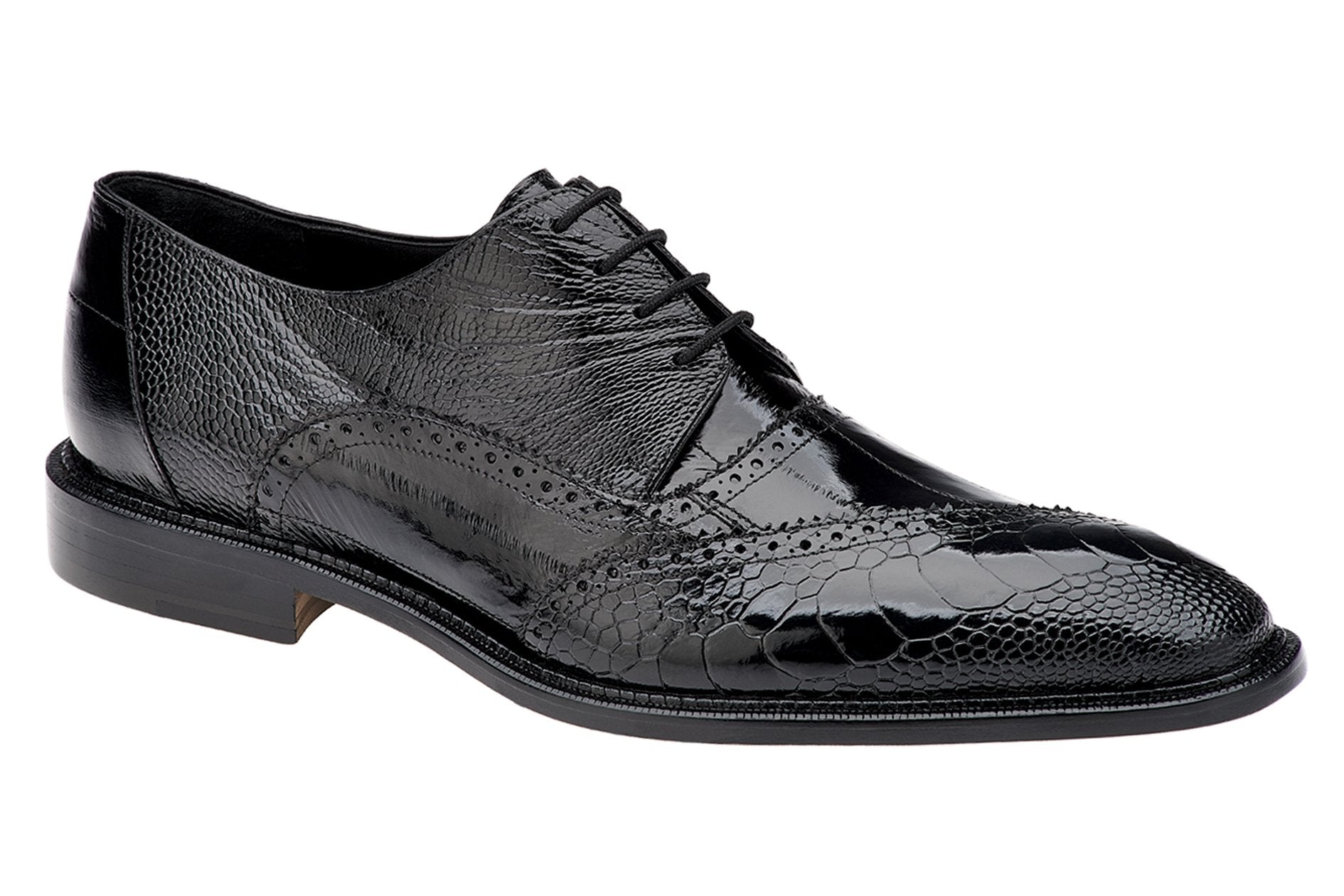 Belvedere Nino Genuine Ostrich Leg & Eel Leather Dress Shoes for Men - Black (0B4) | Luxury Formal Footwear for Weddings, Business Meetings & Special Occasions