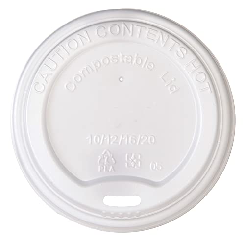 Highmark® Compostable Hot Cup Lids for 10-20 Oz Coffee Cups | 800-Pack Eco-Friendly White Disposable Lids | Perfect for Coffee Shops, Offices, and Takeout Services