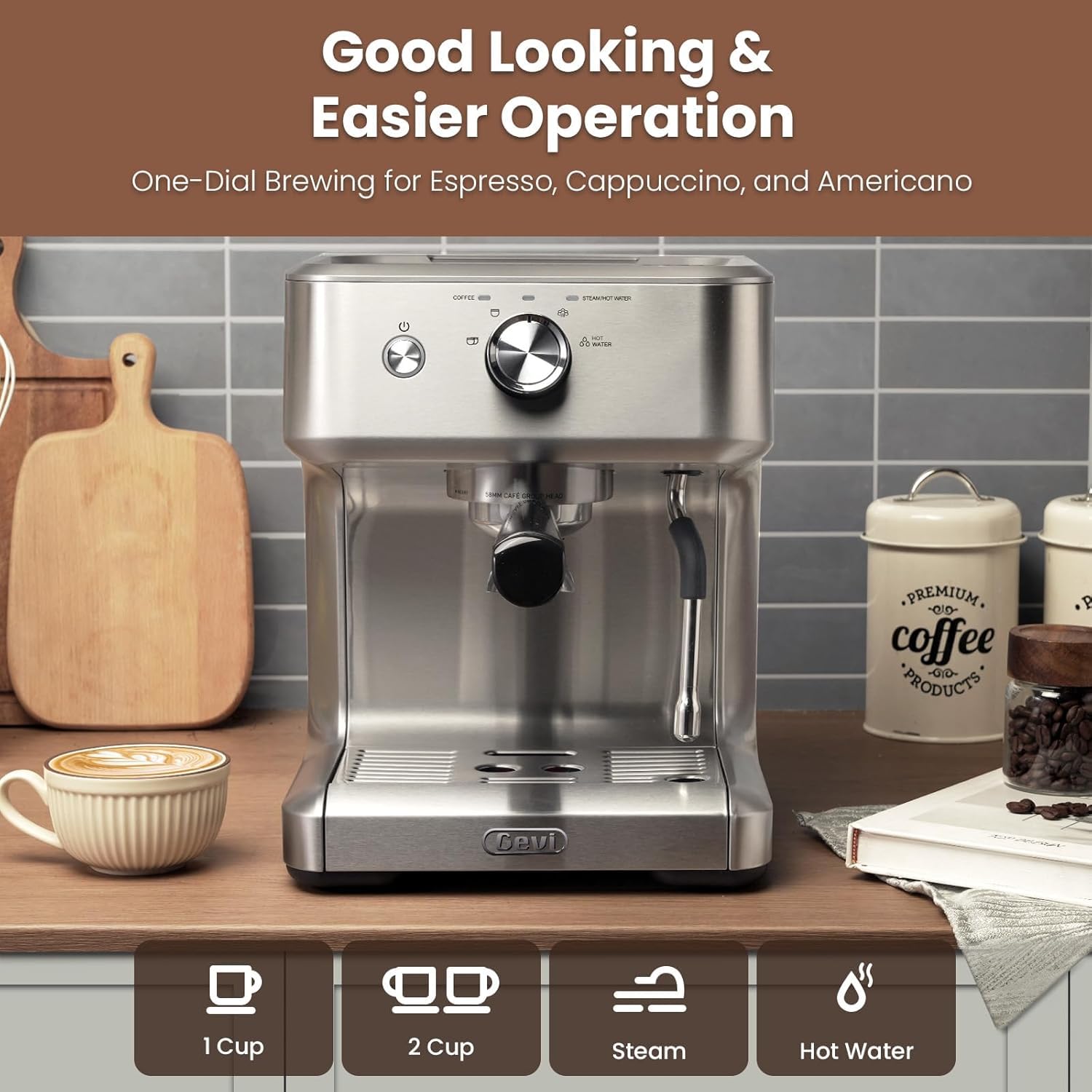Gevi EzBru 1000 Barista-Level Espresso Machine - 15 Bar Pressure, Adjustable Temperature & Shot Volume, Stainless Steel Coffee Maker with Milk Frother for Cappuccino & Latte - Perfect for Home Baristas & Coffee Lovers
