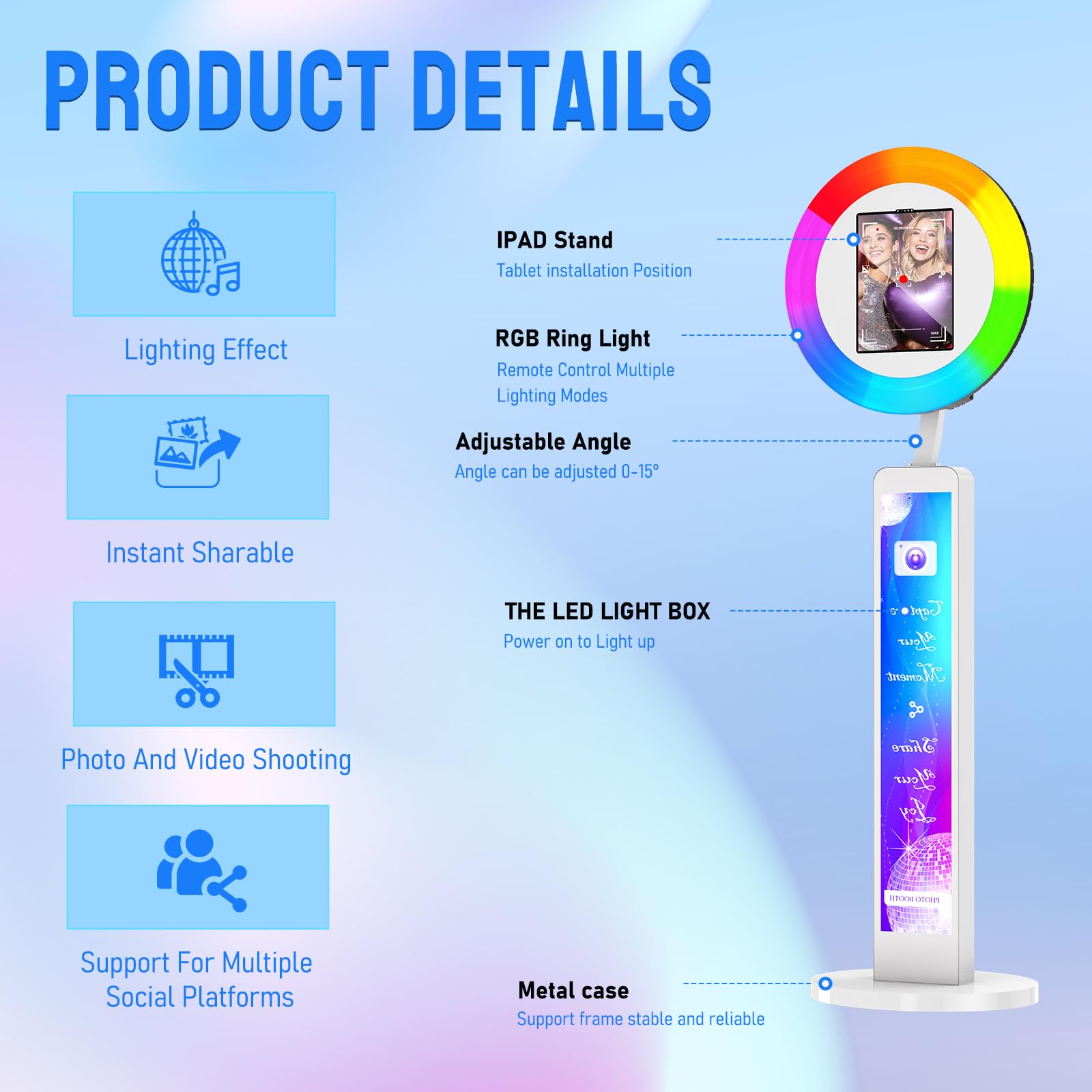 YCKJNB Portable iPad Photobooth with Ring Light & Remote Control - Professional Photo Booth Machine with Flight Case for TikTok, YouTube Live, Events & Parties - Perfect for Social Media Content Creation, Live Streaming & Professional Photography