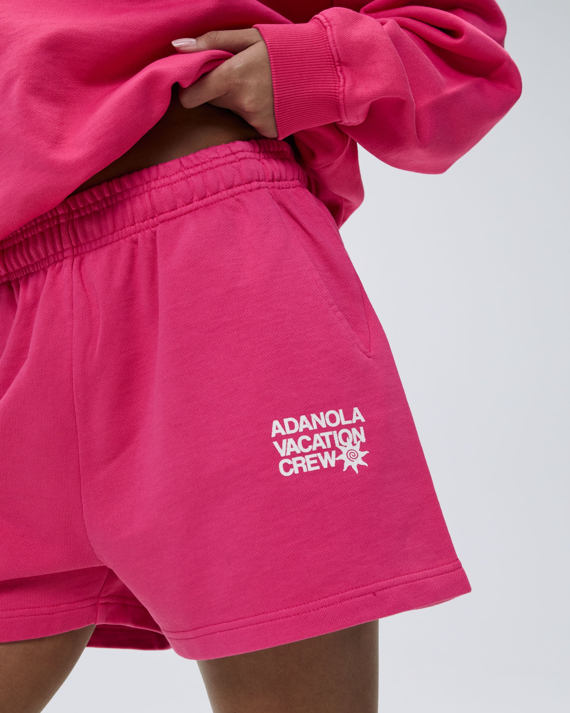 Vacation Sweat Shorts for Women - Hot Pink & Marshmallow White | Comfortable Lounge Shorts for Summer, Beach, Yoga & Travel