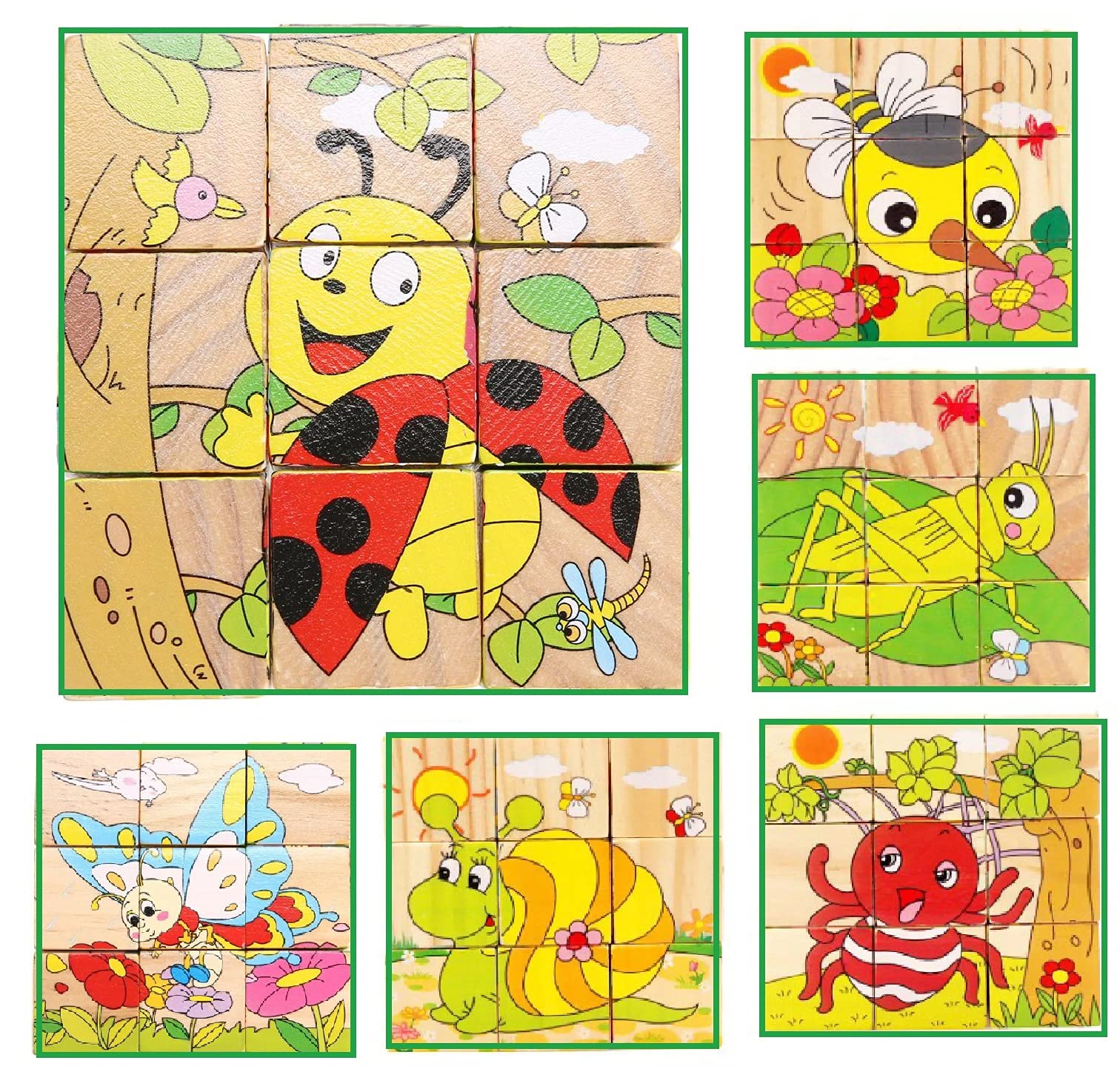 FunBlast 6-in-1 3D Wooden Block Puzzle Set - Educational Insect Toys for Kids, Montessori Learning STEM Toys, Brain Teaser Games for Children Ages 3-8 (Multicolor) - Perfect for Birthday Gifts, Classroom Activities & Family Game Night