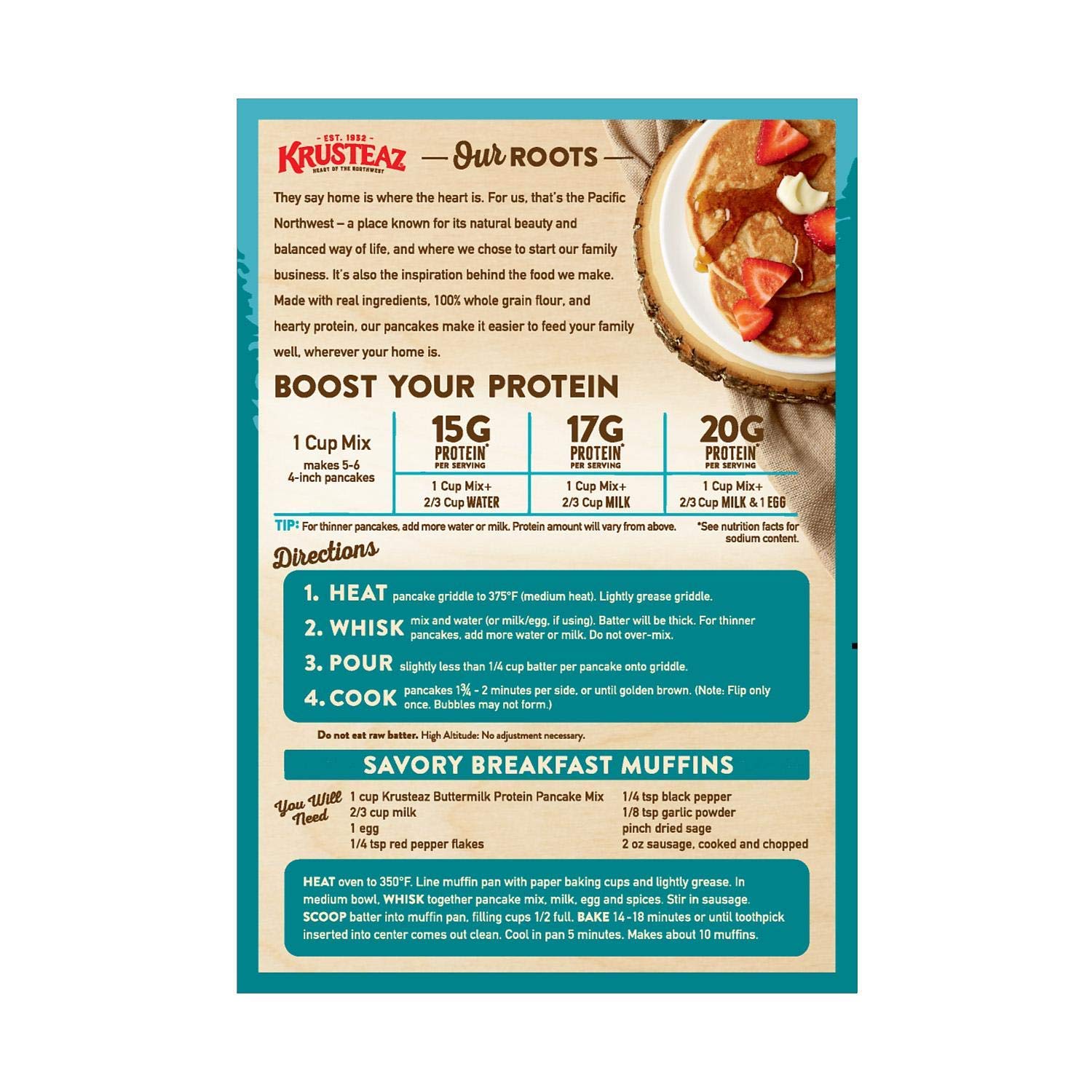 Krusteaz Protein Buttermilk Pancake Mix 60 oz - High Protein Pancake Mix for Breakfast, Easy to Make Fluffy Pancakes - Perfect for Family Brunch, Camping & Quick Morning Meals