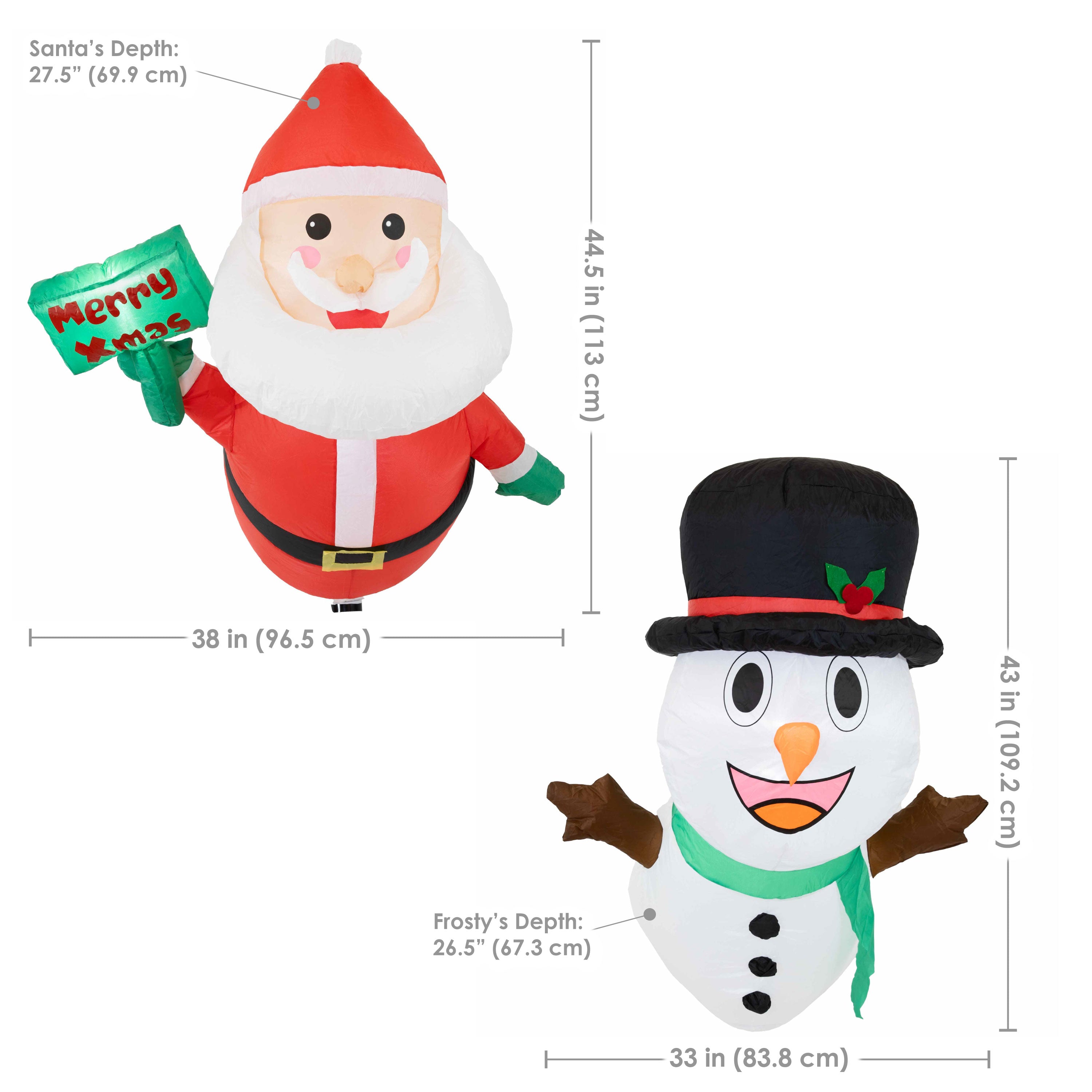 Sunnydaze Santa and Frosty Inflatable Christmas Decorations - Outdoor Holiday Yard Decor for Xmas Party, Home, Garden & Lawn - Festive Inflatable Snowman and Santa Claus for Christmas Decorating
