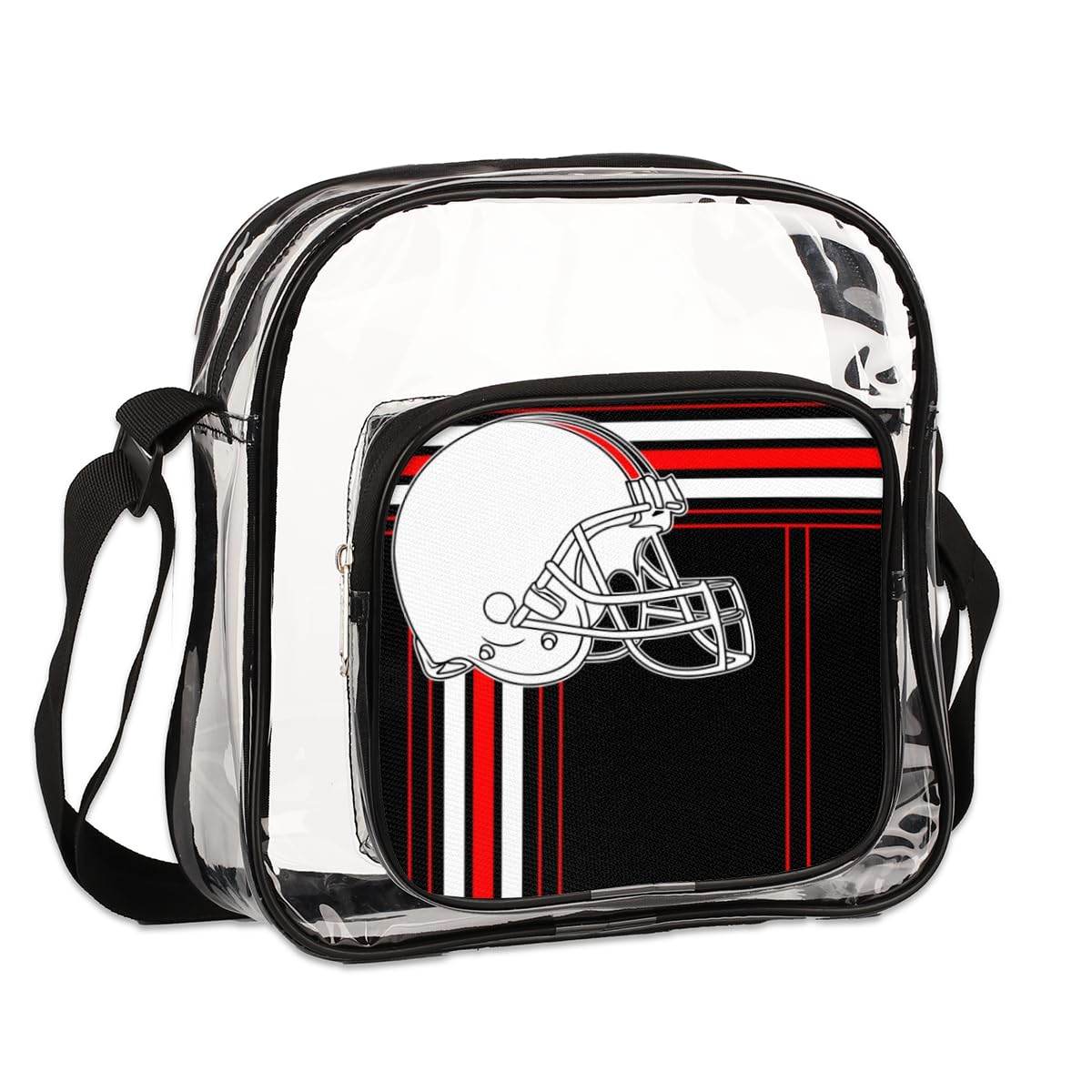 Mularoka Clear Crossbody Purse Bag - Football Helmet Design, Black & Red Stadium Approved Clear Bag for Sports Events, Concerts & Festivals | Perfect for Women & Men | Waterproof & Durable for Outdoor Activities