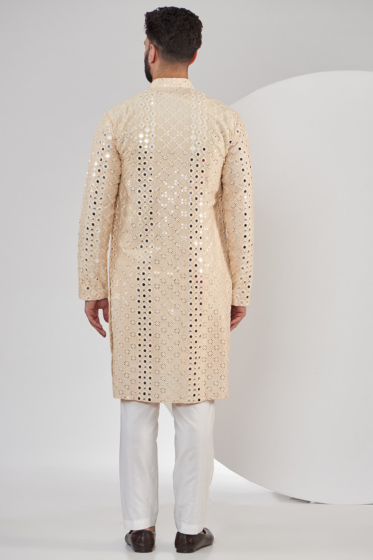 Light Beige Mirrorwork Kurta for Women | Embroidered Ethnic Tunic Top | Boho Chic Indian Apparel | Perfect for Festivals, Weddings & Cultural Events