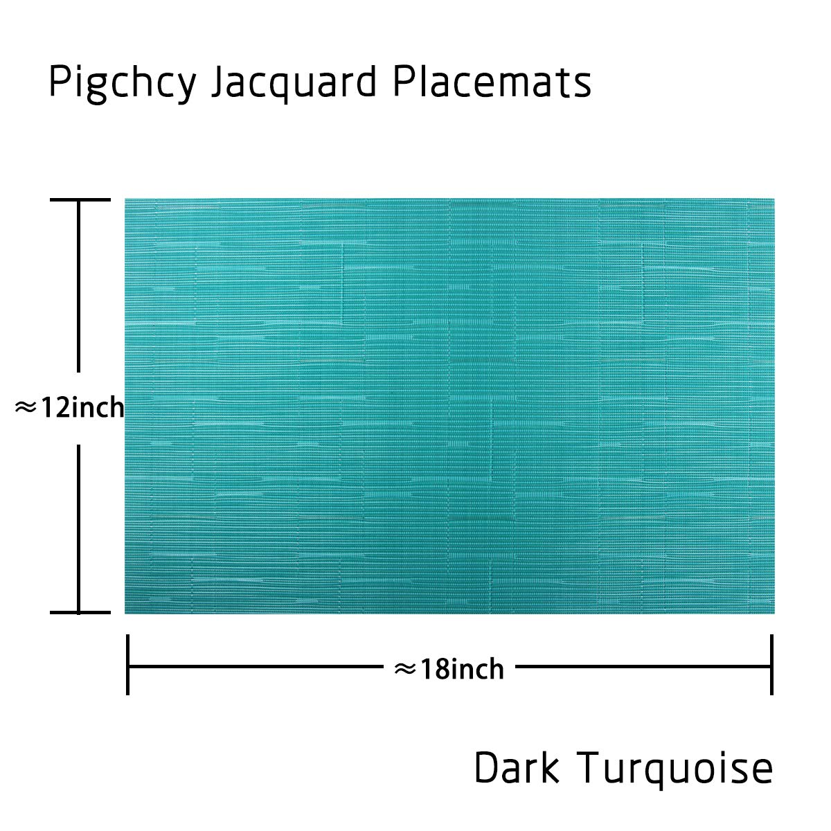 PIGCHCY Heat Resistant Placemats Set of 4 - Durable Washable Woven Vinyl Table Mats for Kitchen & Dining (18x12 Inches, Turquoise) - Perfect for Everyday Meals, Dinner Parties & Home Decor