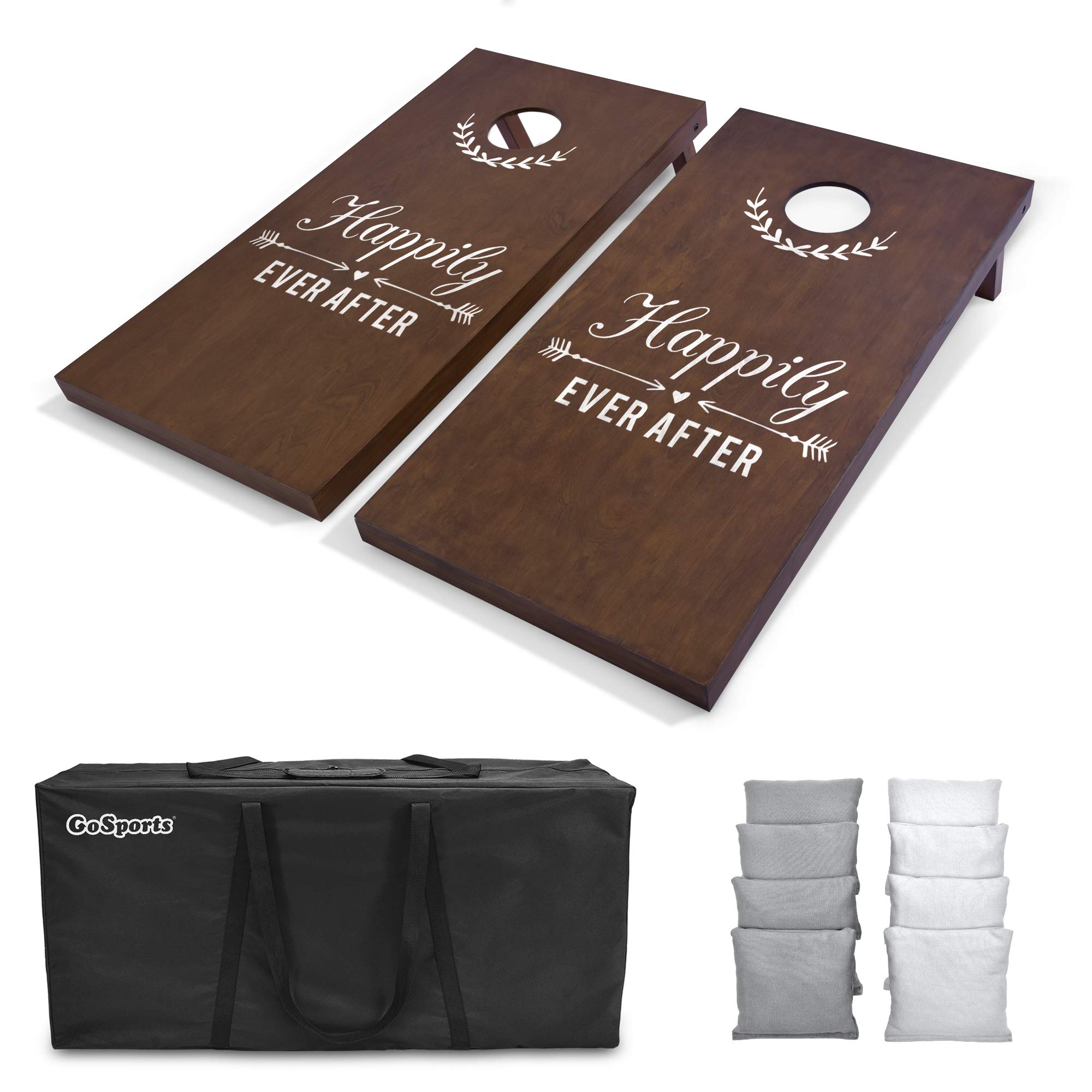 GoSports Wedding Cornhole Game Set - Regulation 4ft x 2ft Solid Stained Wood Boards with Carrying Case & 8 Bean Bags (Custom Color Options) - Perfect for Wedding Receptions, Bridal Showers & Outdoor Parties