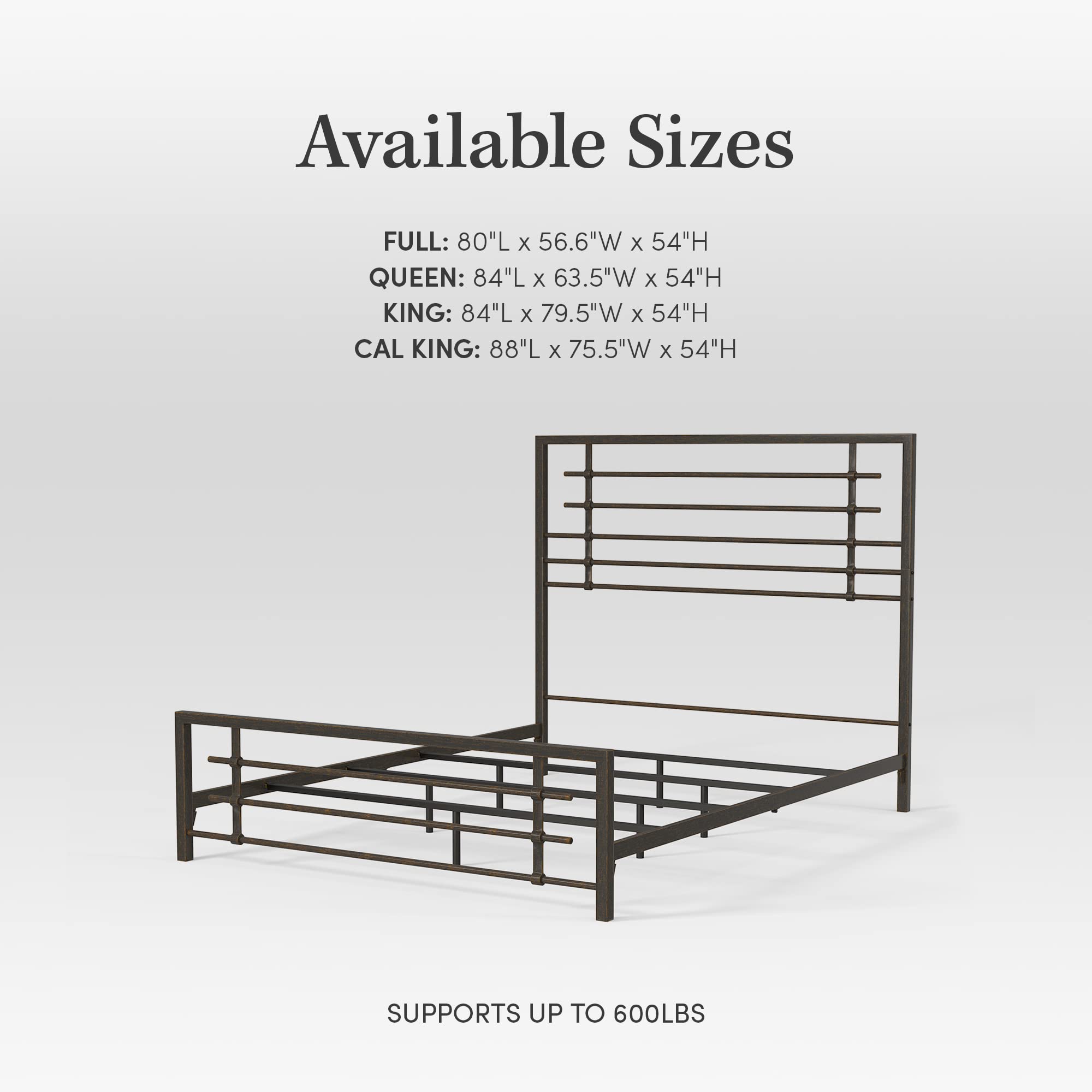 eLuxurySupply King Size Metal SNAP Bed Frame - Carbon Steel Construction with Rustic Pewter Finish - Easy Assembly Folding Bed Frame with Headboard & Footboard - Sturdy Steel Bed Base for Master Bedroom, Guest Room or Dorm