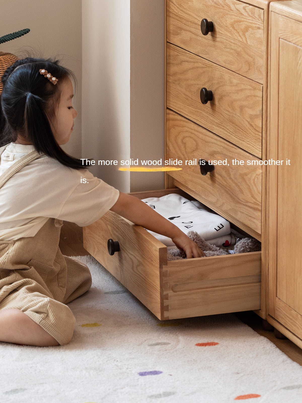 Oak Solid Wood Kids Dresser with 3 Drawers - Natural Wood Chest of Drawers for Nursery & Bedroom - Sturdy Storage Cabinet for Clothes, Toys & Baby Essentials
