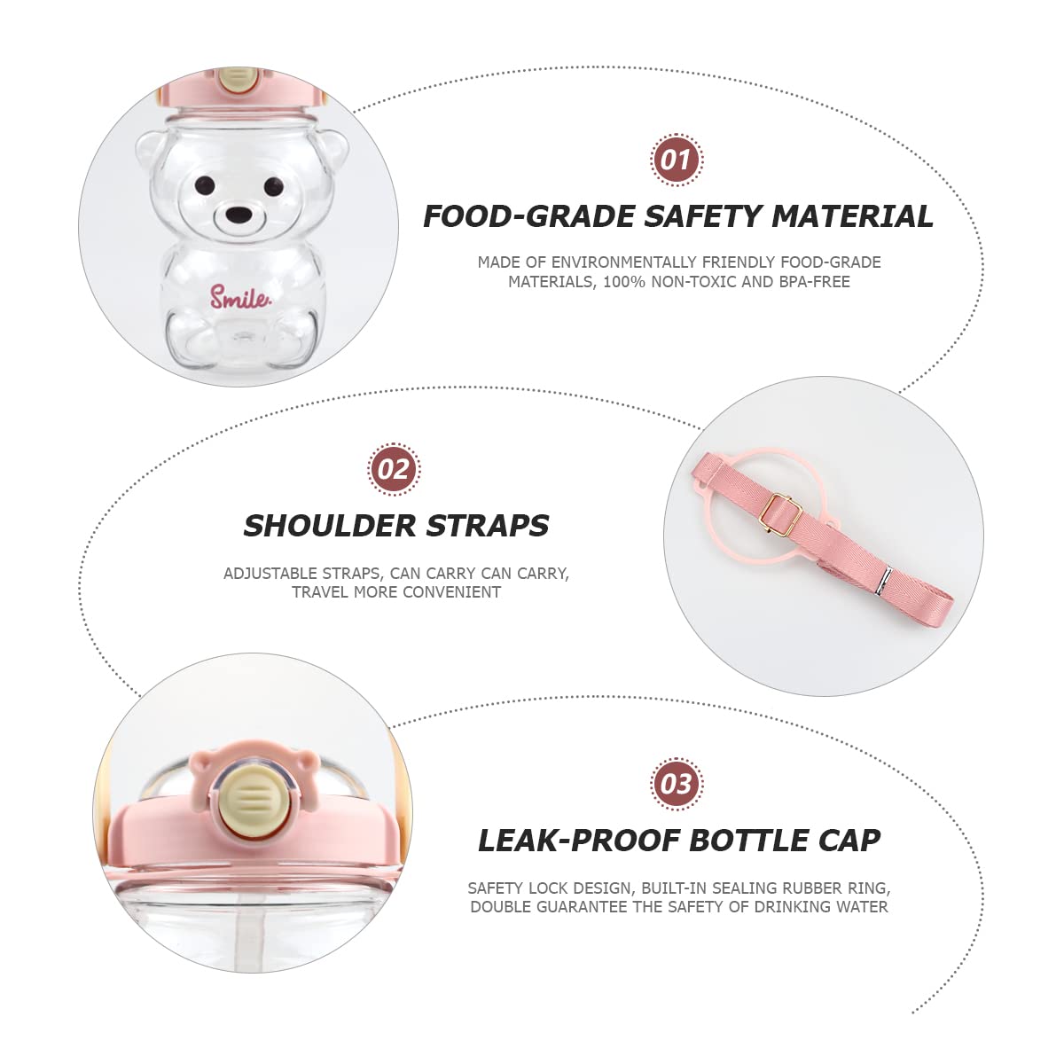 Cute Bear Water Bottle with Straw & Strap - 35oz for Sports, Travel & Camping
