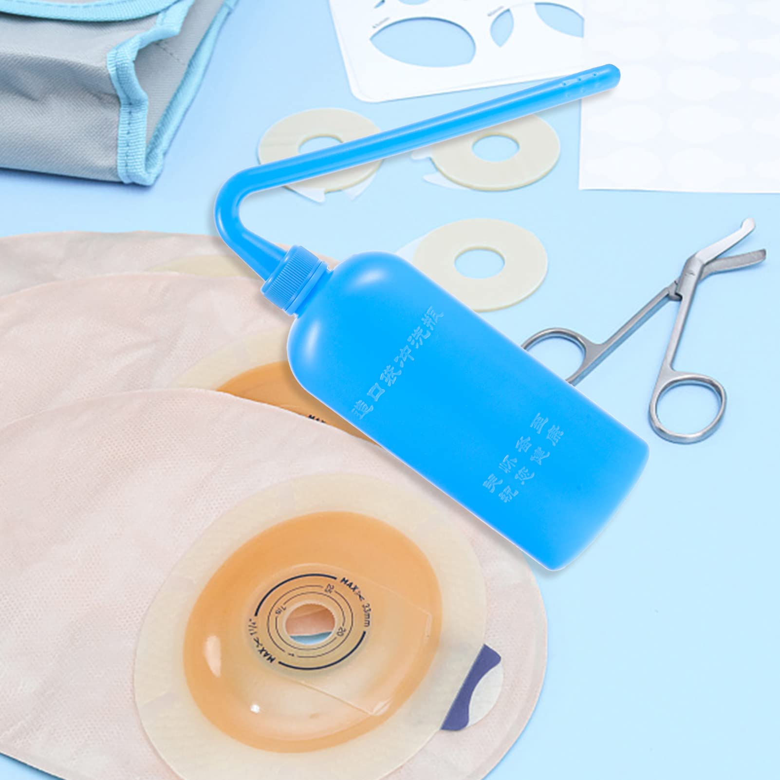 ULTECHNOVO 4-Pack Ostomy Bags with Leak-Proof Cleaning Bottle - Stoma Care Accessories Kit for Post-Surgery Hygiene & Daily Use | Includes Wash Bottle, Plastic Cleaner & Essential Stoma Bag Supplies
