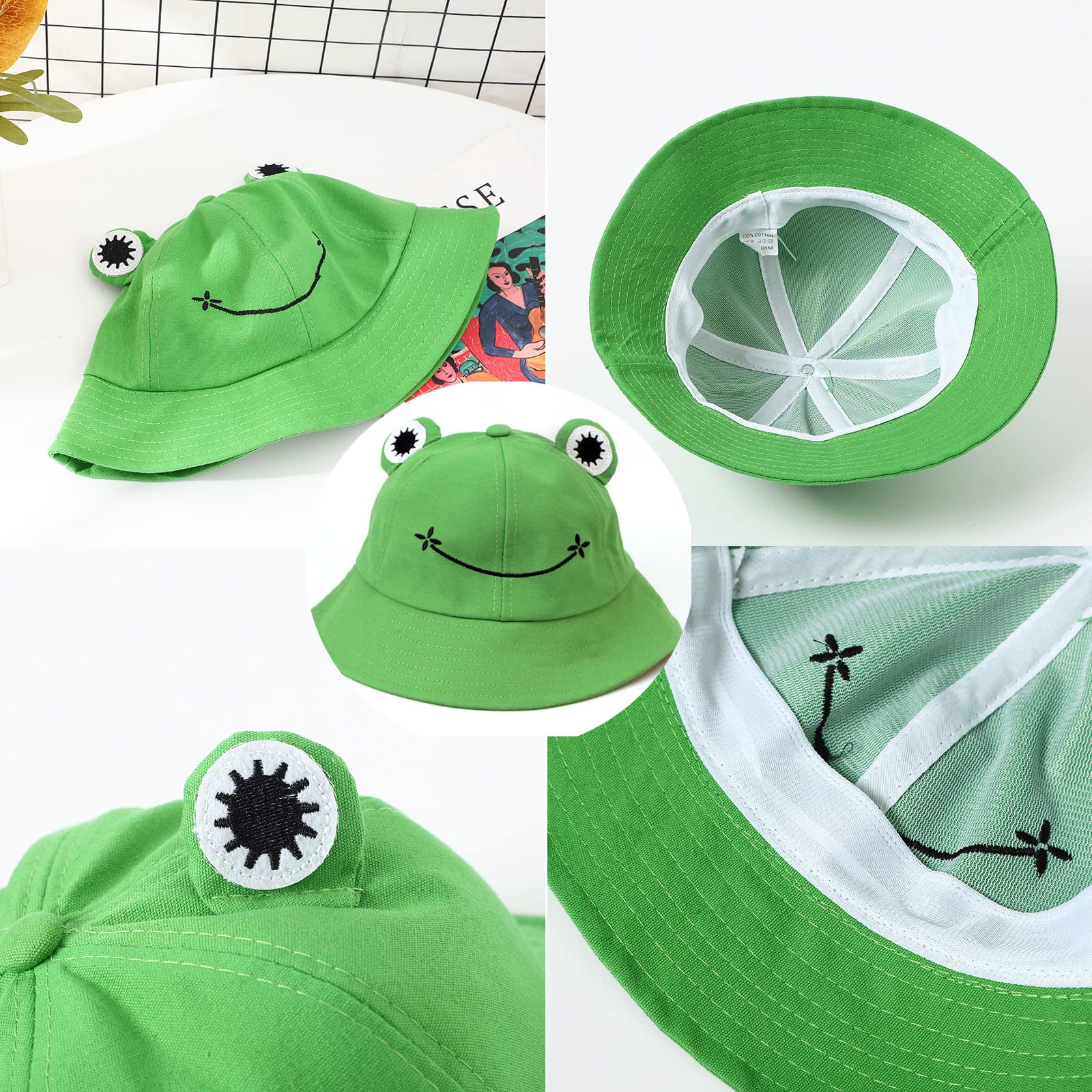 LELEBEAR Cute Frog Bucket Hat for Adults & Teens - Cotton Funny Fisherman Hat for Men & Women - Perfect for Summer Beach, Outdoor Adventures & Cosplay