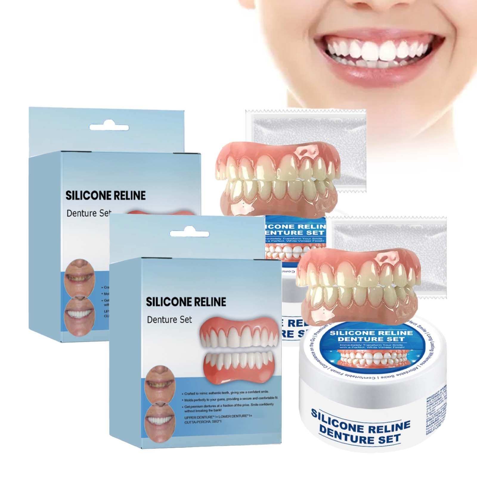 **Fit Denture Silicone Reline Kit - Soft Upper & Lower Veneers for Men & Women (2pcs) - Comfortable Denture Repair for Daily Use at Home or Travel**