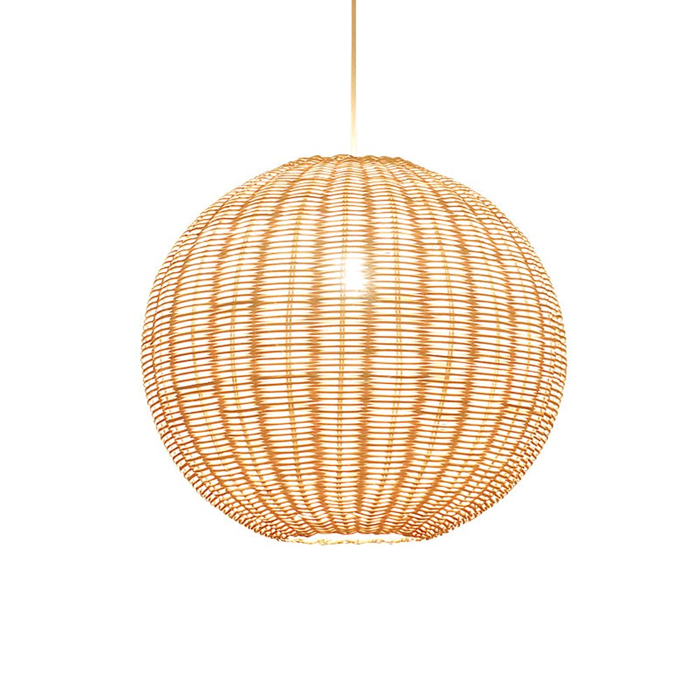 Handmade Rattan Spherical Pendant Light - Retro E27 Chandelier with Bamboo Braided Shade - Ceiling Lighting Fixture for Restaurant, Bar, Tea Room & Cafe - Decorative Hanging Lamp for Boho, Farmhouse & Coastal Home Decor