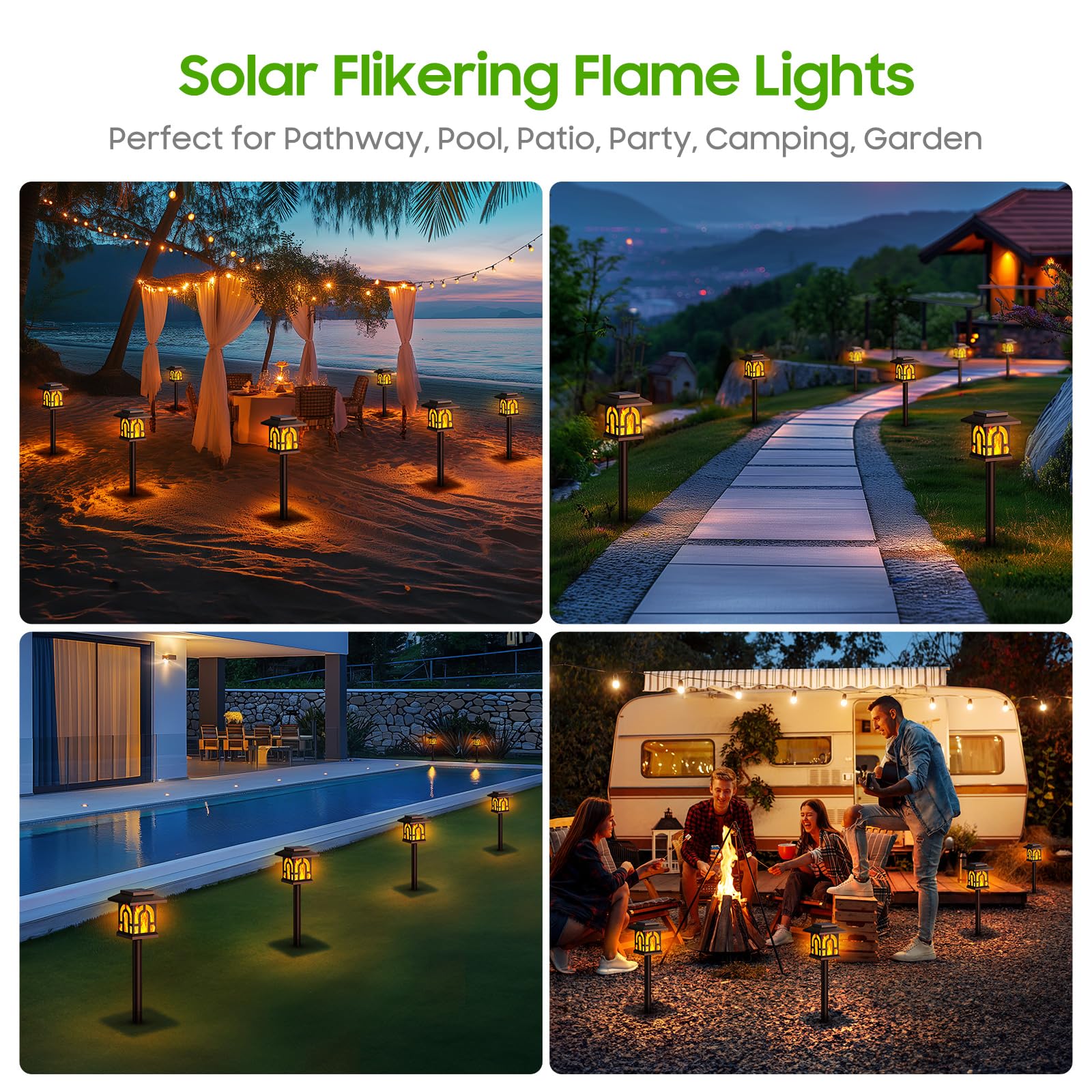 Solar Torch Lights 8 Pack - Waterproof Outdoor Flame Lights for Garden, Patio, Halloween & Christmas Decor