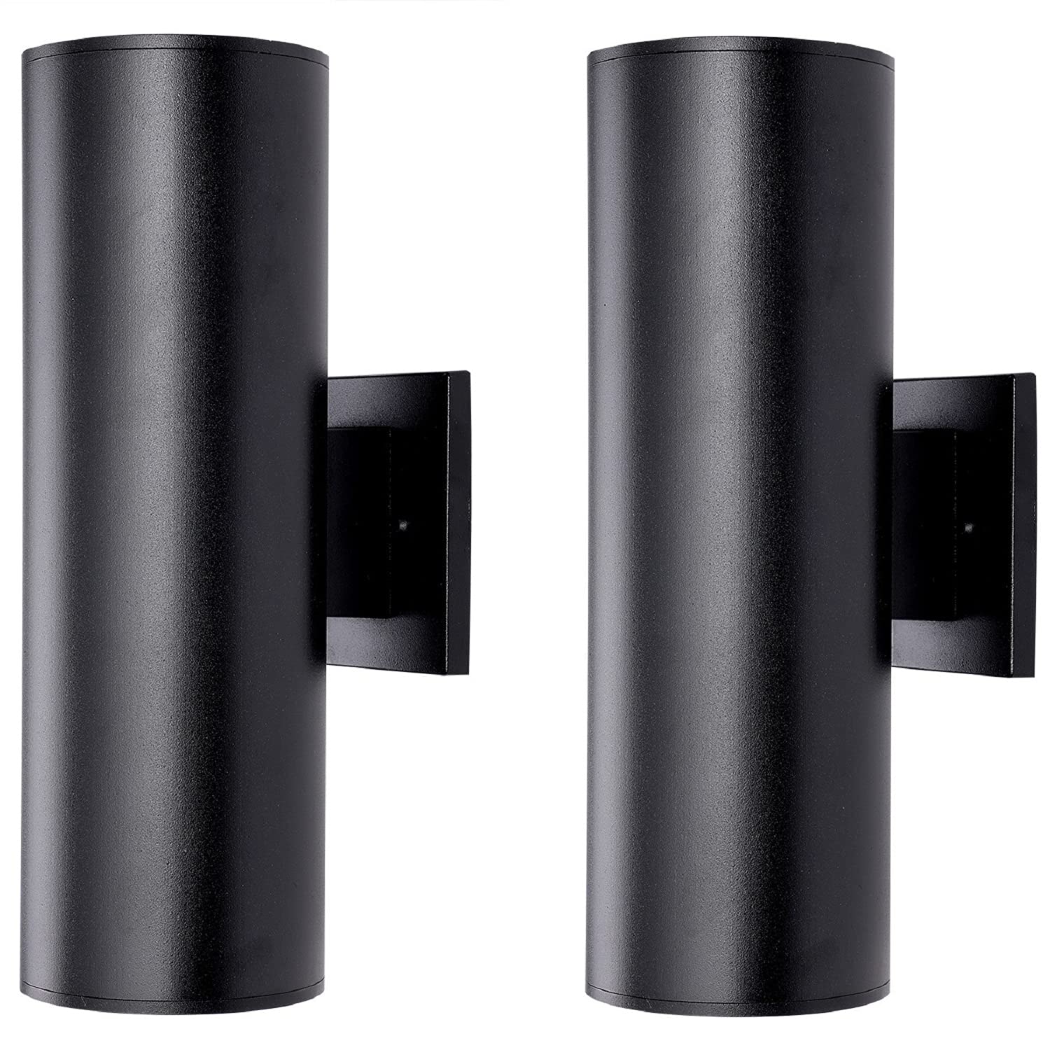 Waterproof Outdoor Wall Lights 2 Pack - Black Modern Cylinder Aluminum Exterior Lights for Porch, Garden, Garage & Entryway - E26 Base - Weatherproof & Durable for Home & Commercial Use