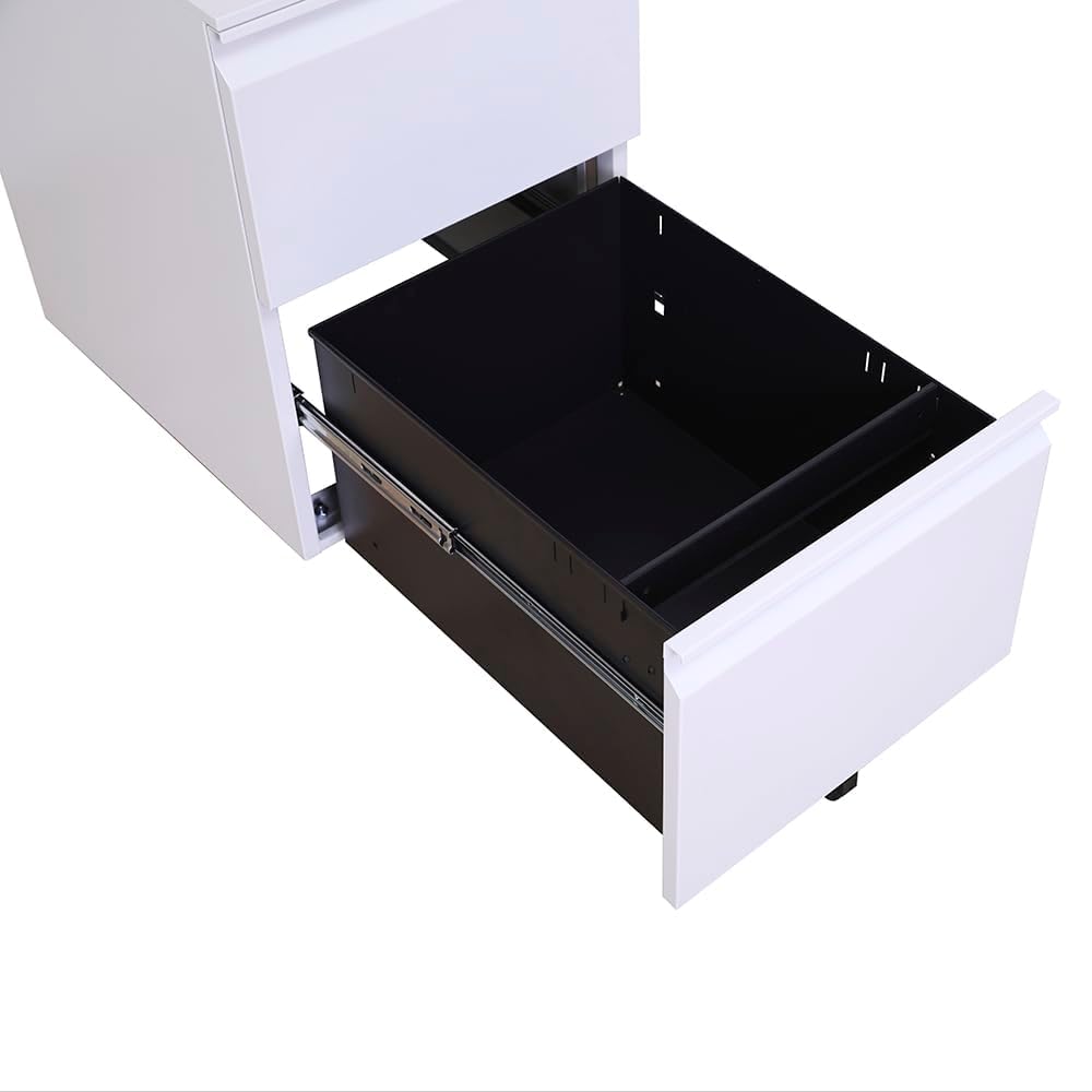 Panana 2-Drawer Mobile File Cabinet with Lock - Commercial Vertical Rolling Filing Cabinet for Letter & A4 Size Documents - Office, Home, or Classroom Storage (White)
