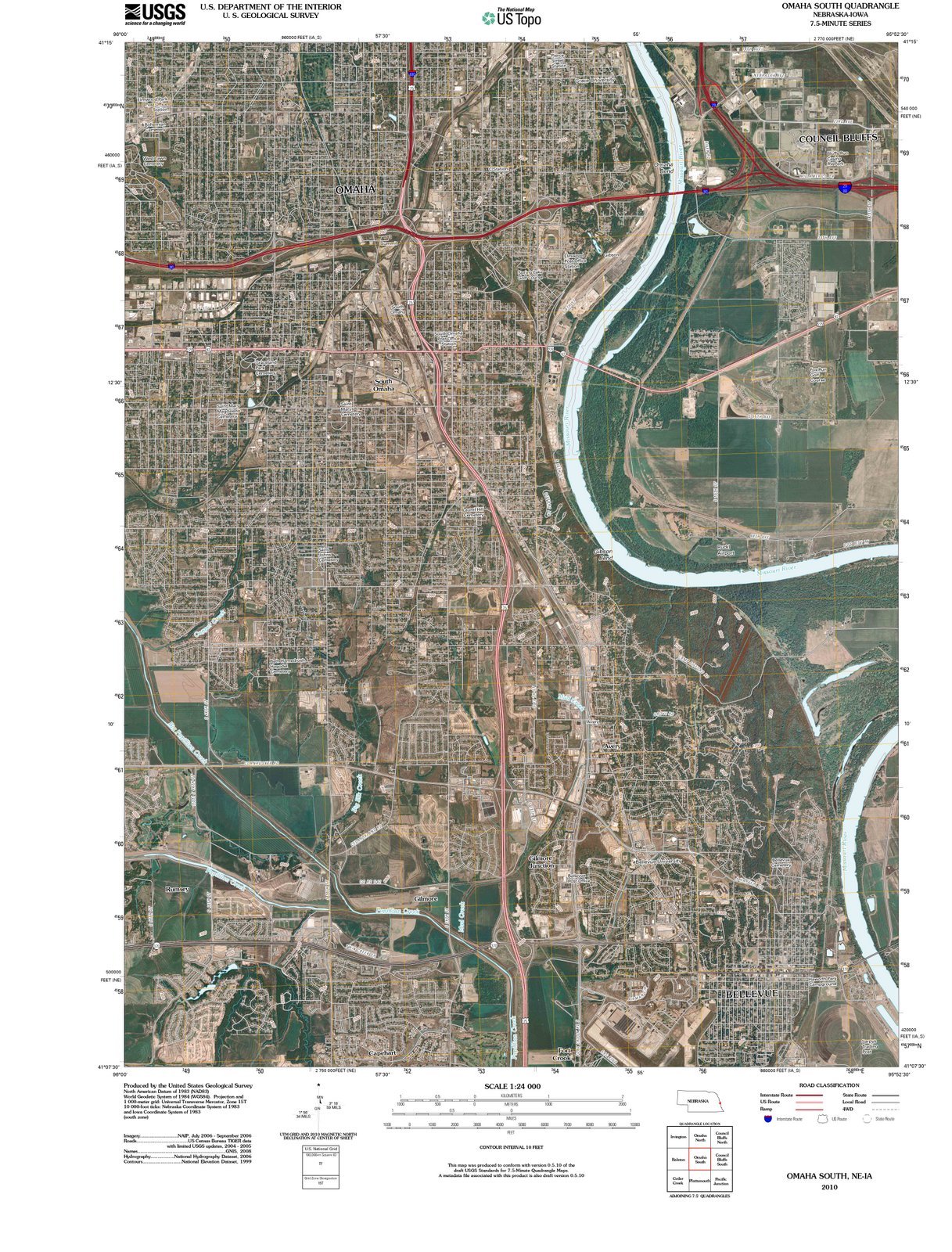 **2010 Omaha, Nebraska USGS Historical Topographic Map - Large 44x59 Inch Wall Art Decor for Home, Office & Classroom - Vintage Nebraska Maps Collection**