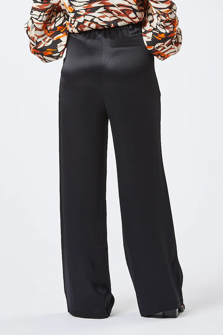 MIKA Satin Wide Leg Pants for Women - High Waist Black Dress Trousers - Office Work, Party & Evening Wear