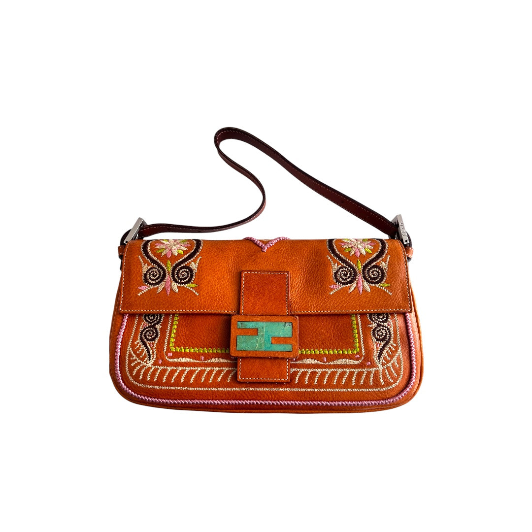 Fendi Embroidered Leather Baguette Bag - Luxury Designer Handbag for Women | Perfect for Evening Parties, Date Nights & Special Occasions
