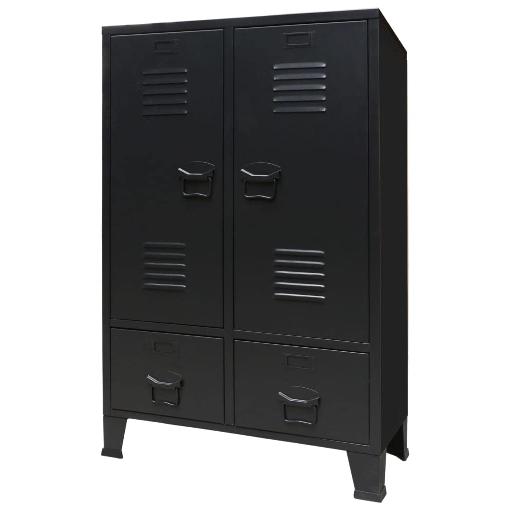 vidaXL Black Wardrobe - Industrial Metal Closet with Adjustable Shelves & Drawers, Name Card Holders - Sturdy & Easy Assembly for Bedroom, Office or Dorm Organization