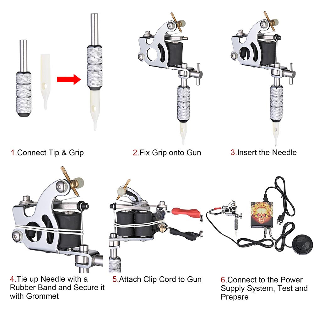 Professional 4 Tattoo Gun Machine Kit with Power Supply & 40 Vibrant Inks - Complete Tattoo Starter Set for Artists & Beginners | Home Studio & Professional Tattoo Parlor Use