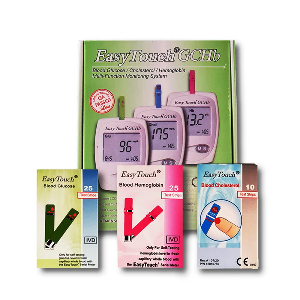 3-in-1 EasyTouch Blood Glucose, Cholesterol & Hemoglobin Monitor Testing Kit - Complete Set with Refill Strips for Diabetes & Health Management - Home Use for Regular Health Checkups & Wellness Tracking