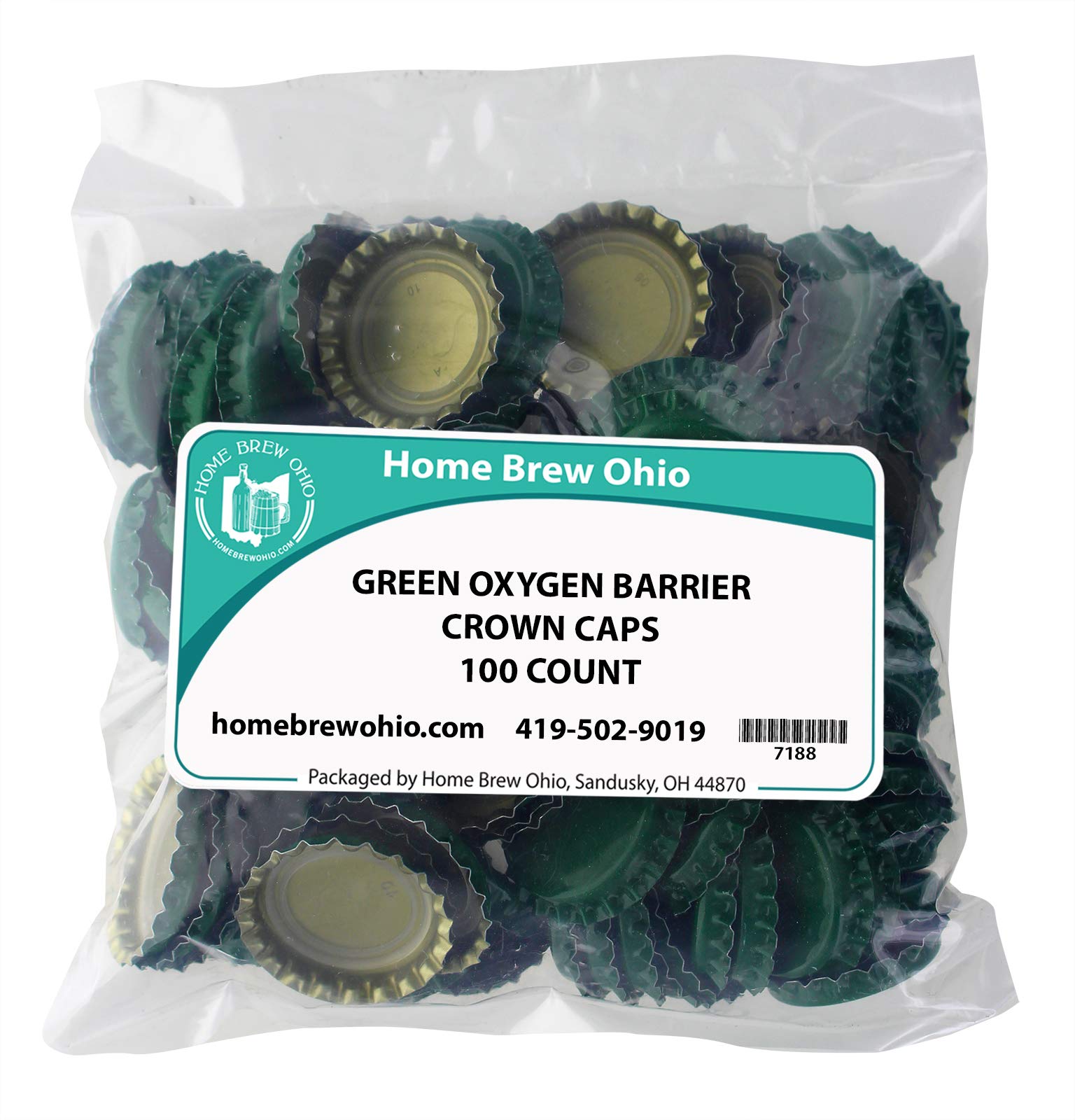 Home Brew Ohio Green Crown Bottle Caps - 100 Count for Beer Bottles, Homebrewing, and Craft Beer Making