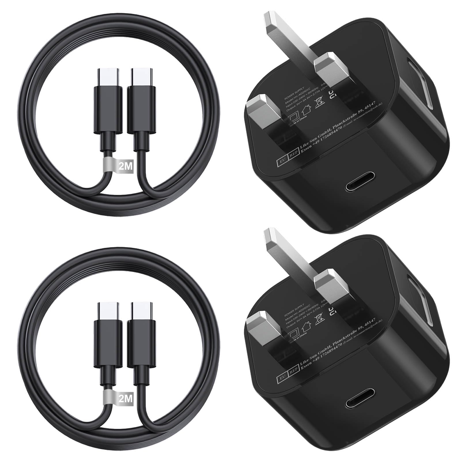 Samsung 25W USB C Fast Charger Plug & 2M Cable - 2 Pack Super Fast Charging for Galaxy S24/S23 Ultra/S23+/S23/S22/S21/S10/A13/A14/A53/A54 5G - Perfect for Home, Office & Travel Charging Needs