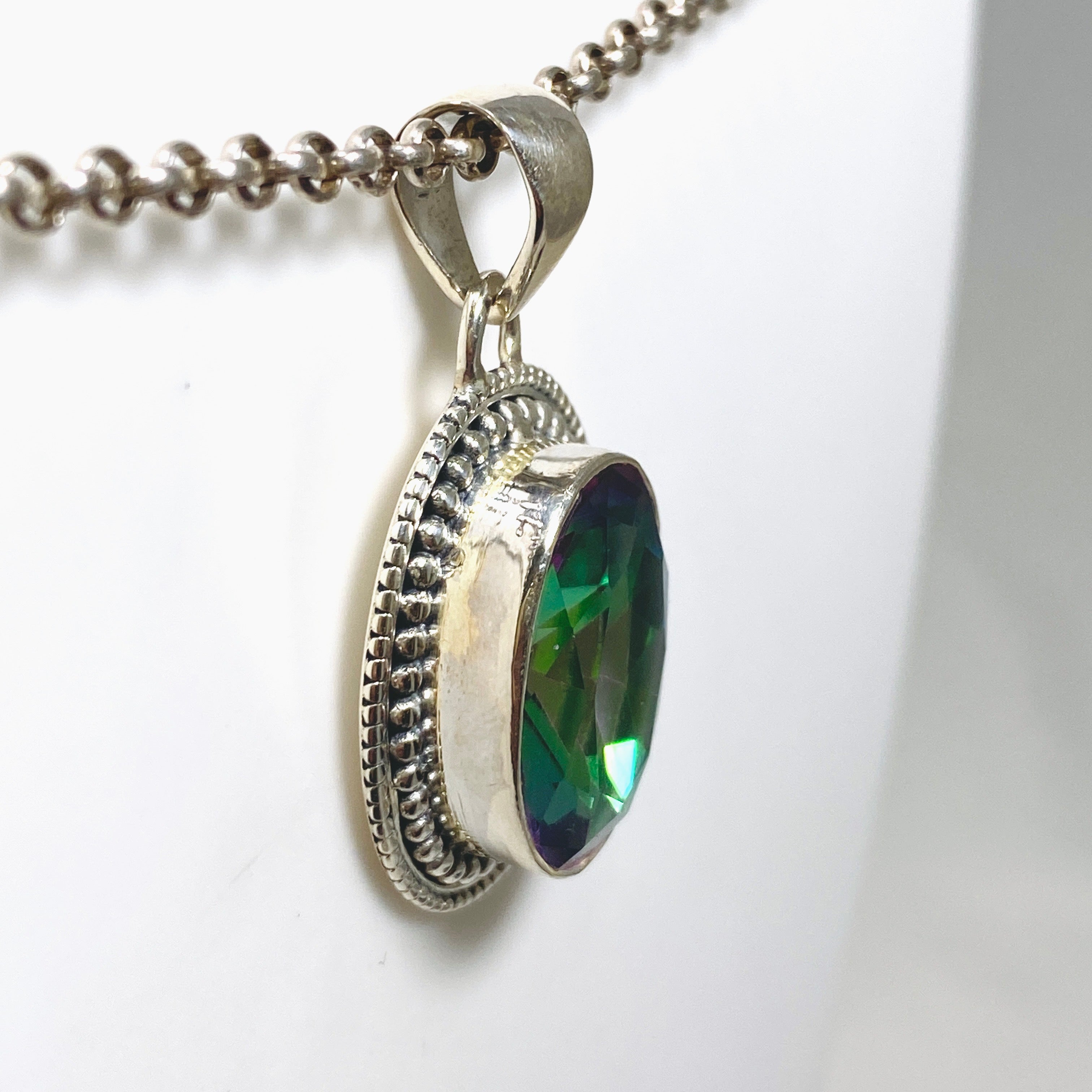 Natural Mystic Topaz Oval Faceted Boho Pendant Necklace - 925 Sterling Silver Jewelry - Perfect for Boho Chic Outfits & Special Occasions