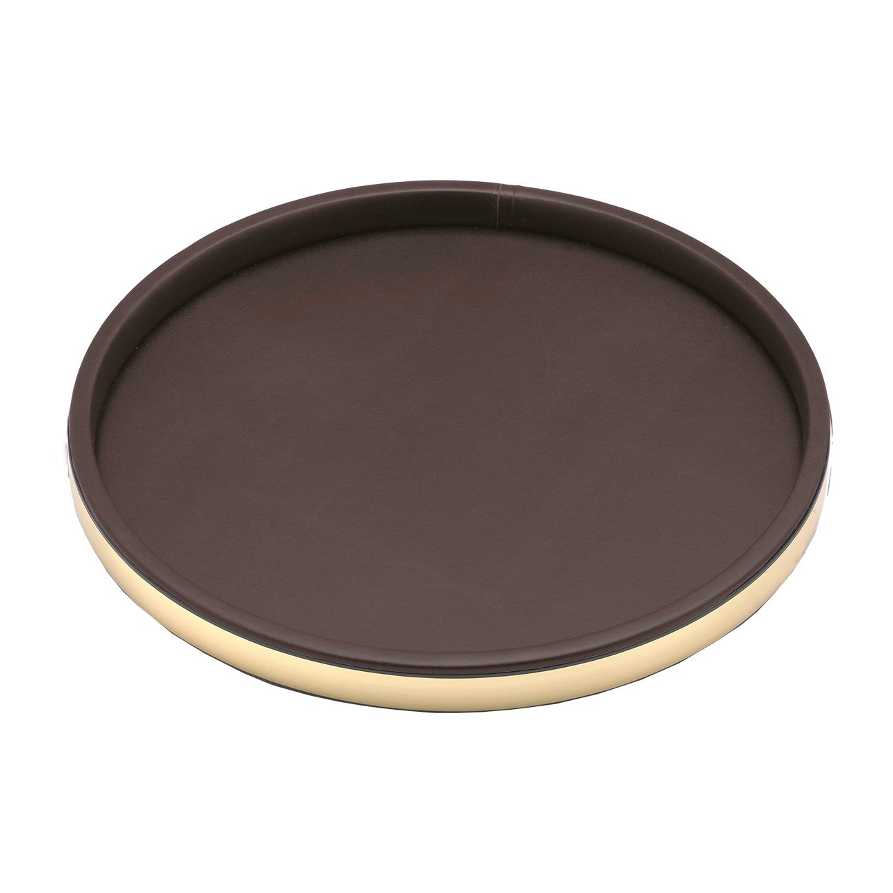 Kraftware 14-Inch Round Serving Tray - Brown with Brass Accents | Elegant Appetizer & Dessert Tray for Dining, Entertaining & Home Decor