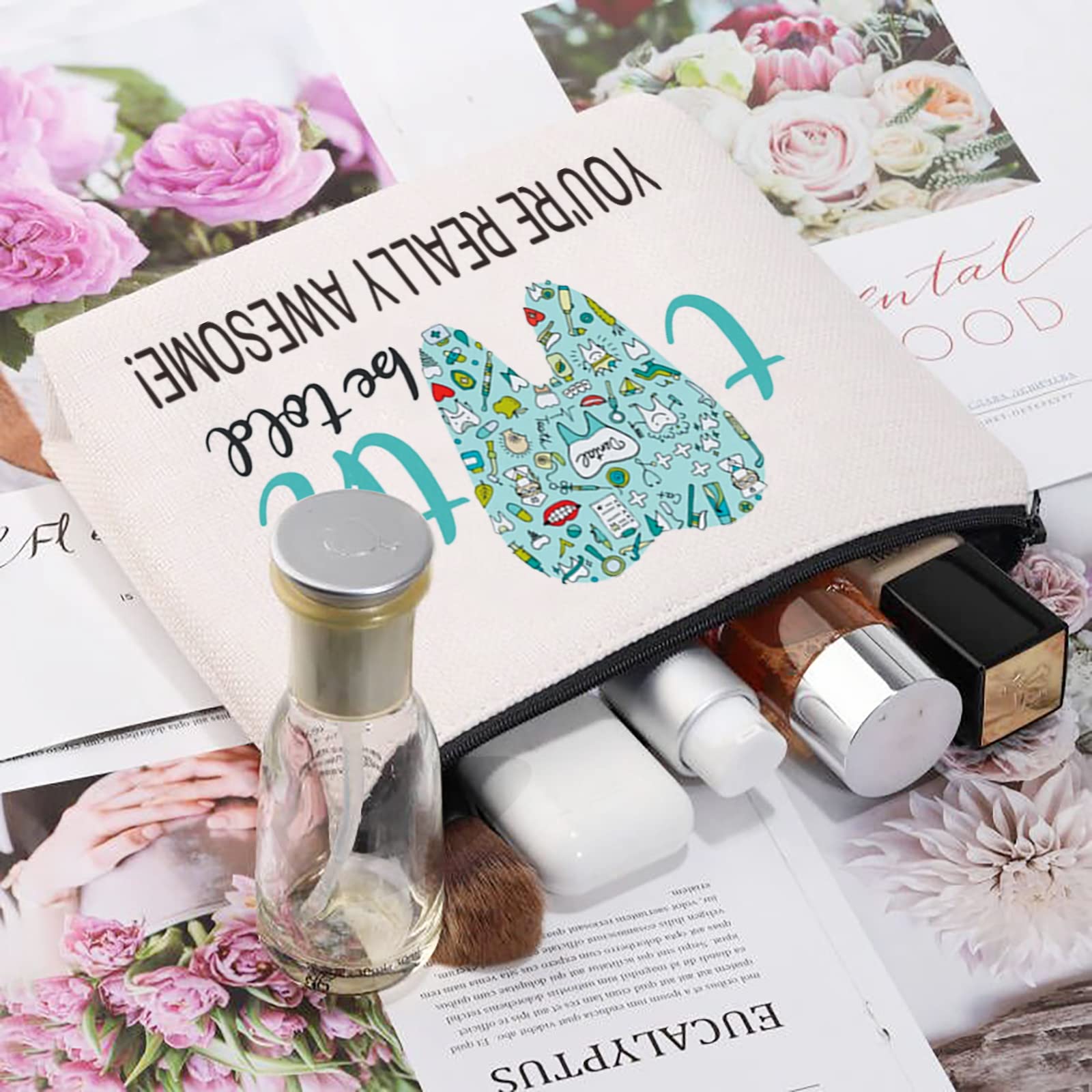 Dental Hygienist Gifts for Women - CMNIM Cosmetic Makeup Bag for Dentists & Dental Assistants - Perfect Graduation Gift with 'Tooth Be Told You're Really Awesome' Design - Ideal for Dental Office, Travel & Professional Use