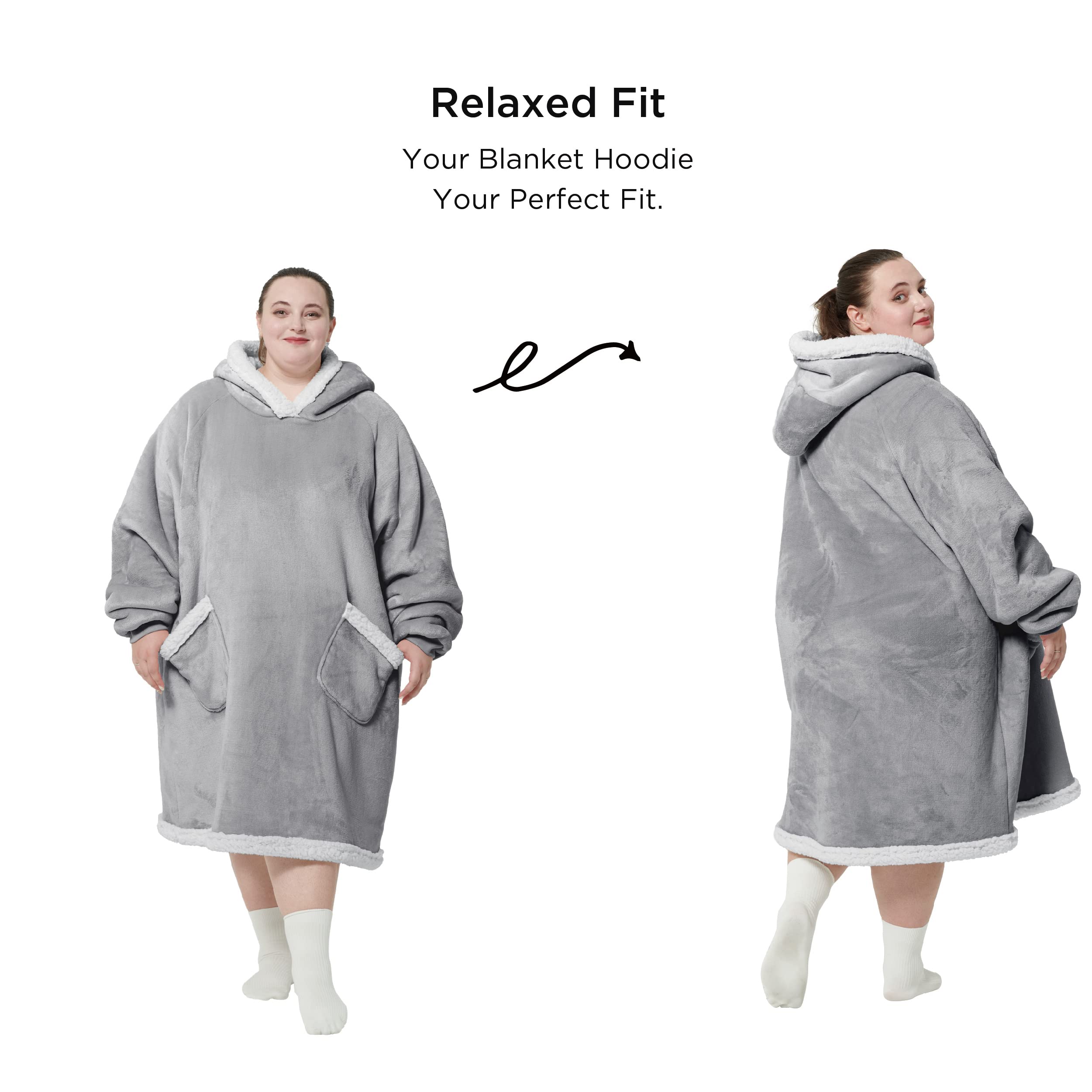 Bedsure Wearable Blanket Hoodie for Adults & Kids - Oversize Grey Cozy Gift for Women, Men, Mom - Perfect for Birthday, Mother's Day, Movie Nights & Camping
