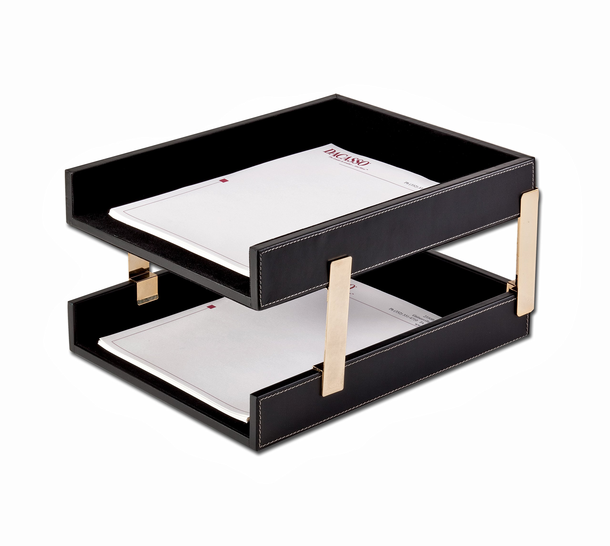 Premium DACASSO Leather Desktop Double Letter Tray - Elegant Office Paper Organizer & Document Holder - Executive Desk Accessory for Home & Office Organization - Rustic Black - Perfect for Mail Sorting, Bill Storage & Workspace Decoration