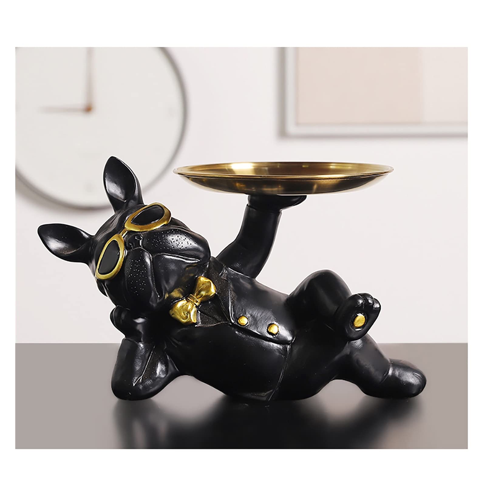 Stainless Steel Bulldog Holding Storage Tray - Key Candy Towel Dish Plate Organizer for Jewelry, Cosmetics, Tea & Fruit | Perfect for Bathroom, Kitchen & Vanity (Black)