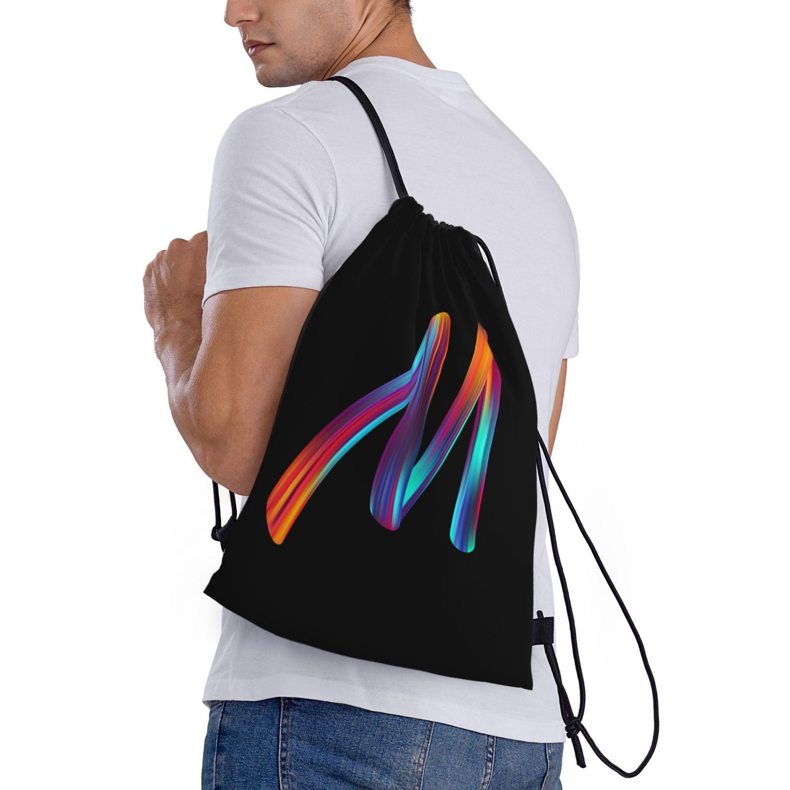 Custom Initial Drawstring Backpack - Black Cinch Sackpack for Sports, Gym, Travel, Swimming, Beach & Camping - Personalized Letter M Design - Perfect for Workouts, Vacations & Outdoor Adventures