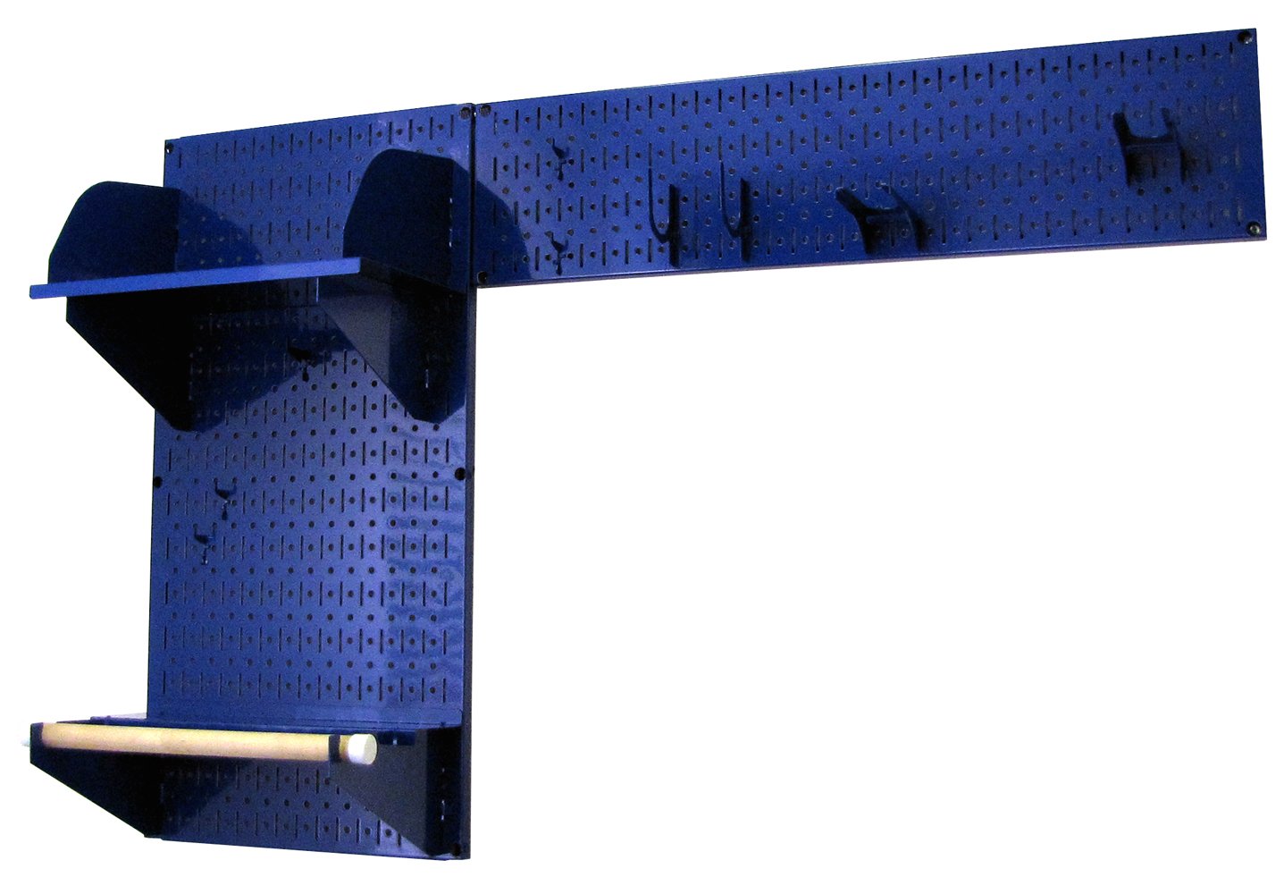 Wall Control Pegboard Garden Tool Organizer Kit - Heavy Duty Metal Pegboard with Blue Accessories for Garage, Shed & Workshop Storage (Includes Hooks, Bins & Shelves) - Perfect for Organizing Garden Tools, DIY Supplies & Home Improvement Equipment