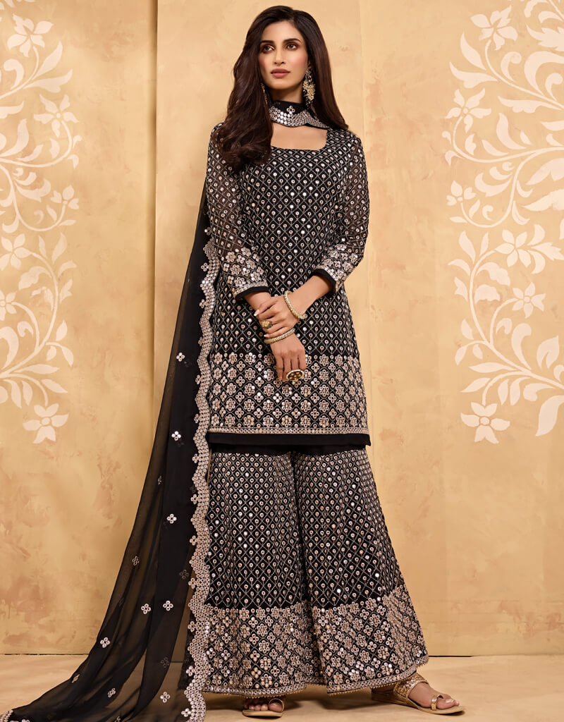 Elegant Black Palazzo Style Salwar Suit - Premium Georgette Fabric for Women - Perfect for Weddings, Parties & Festive Occasions