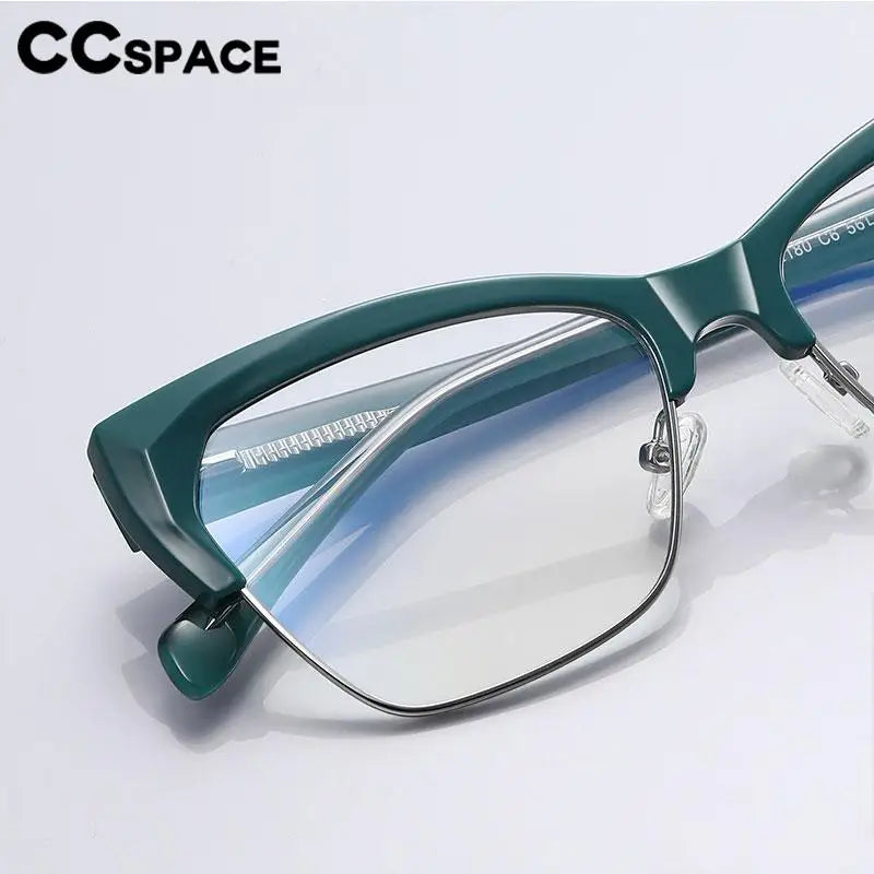 CCspace Unisex Full Rim Square Cat Eye Titanium Eyeglasses Frame - Lightweight & Durable TR90 Material - Perfect for Work, Reading & Fashion (Model 57454)