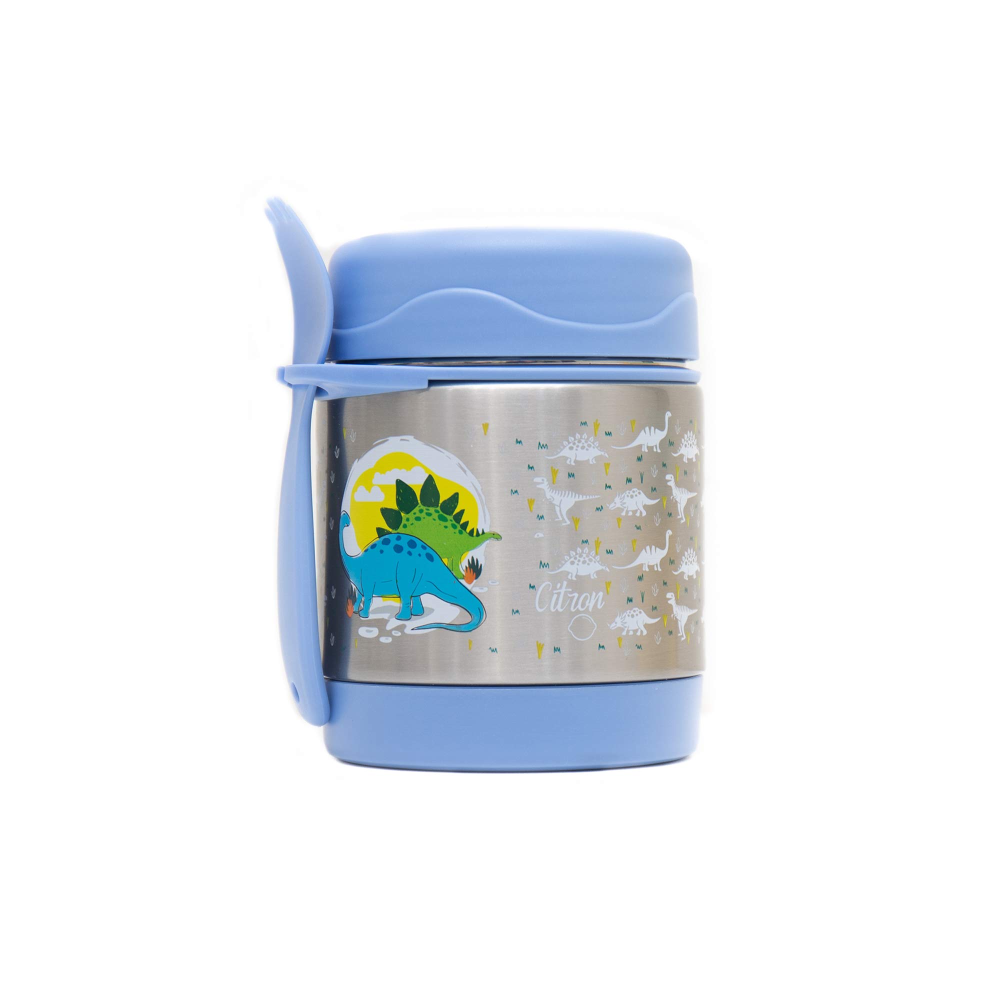 12oz Insulated Stainless Steel Kids Food Thermos - Hot & Cold Food Container for School, Picnics & Travel (Blue Dinosaur Design) | Leak-Proof Lunch Jar for Soup, Snacks & Baby Food