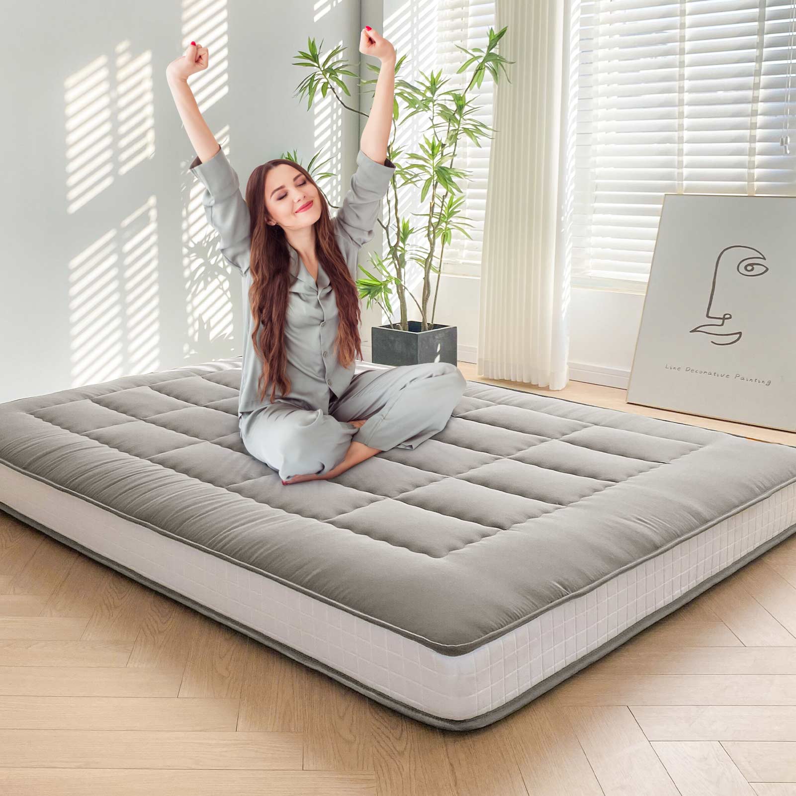 MAXYOYO 6 Extra Thick Japanese Futon Mattress - Rectangle Quilting Floor Bed for Family & Guests - Dark Grey - Perfect for Small Spaces, Guest Rooms & Minimalist Living