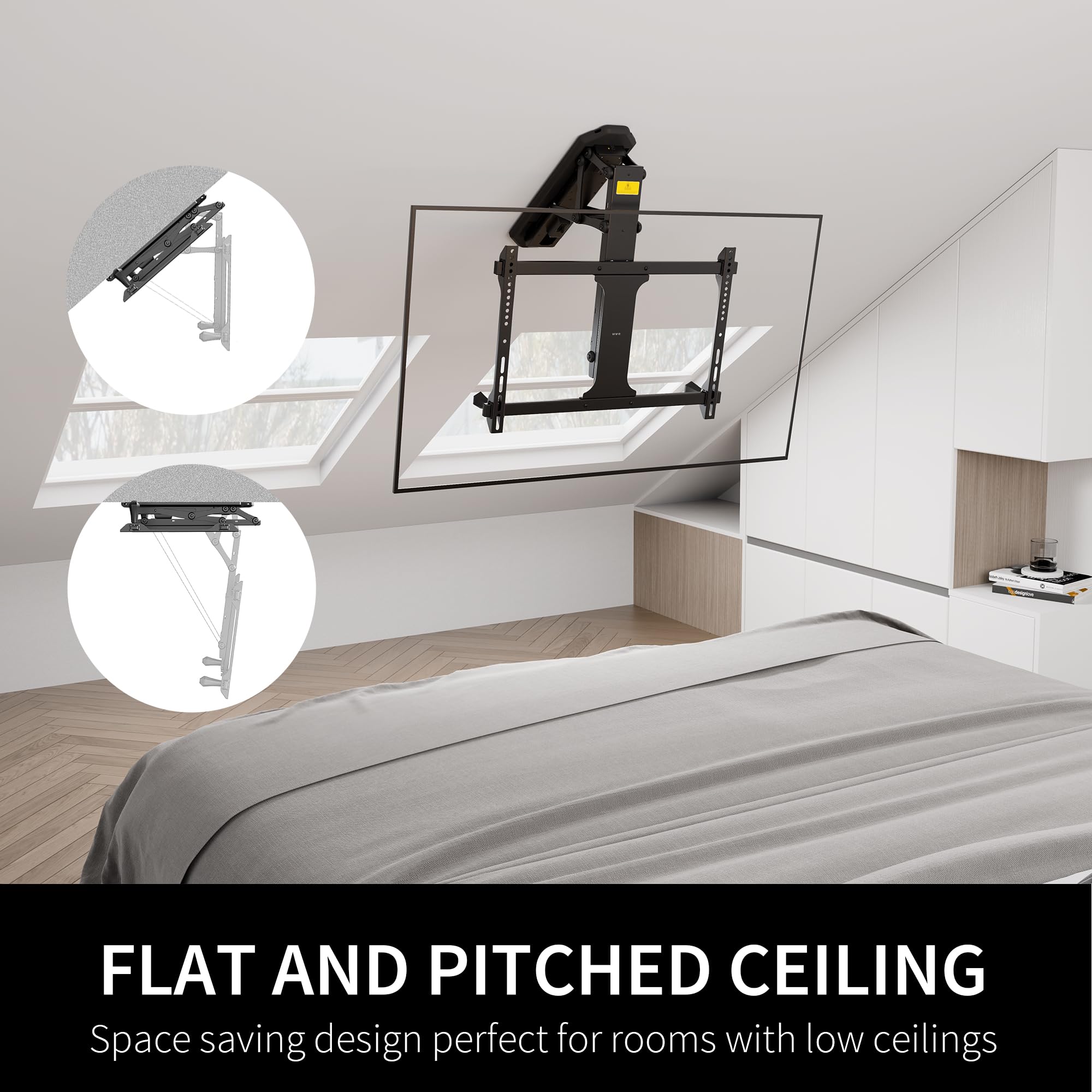 VIVO Motorized Flip Down Ceiling TV Mount for 32-70 Inch Screens, Adjustable Pitched Roof VESA Bracket for Home Theater, Living Room, Basement & Commercial Use - Black (MOUNT-E-FD70) Master Pack
