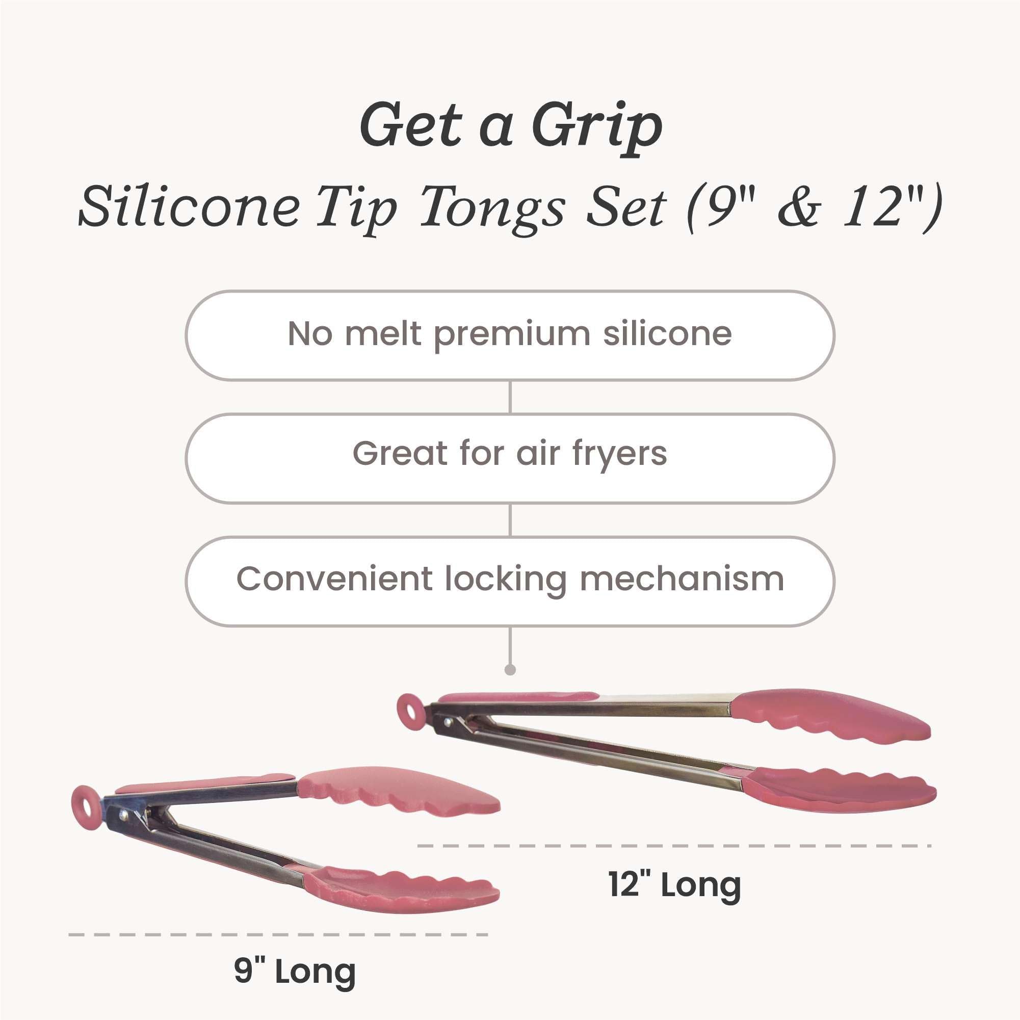 Starpack Heat Resistant Silicone Kitchen Tongs (2Pcs) - 600°F Safe BBQ Grill Tongs with Non-Slip Grip & Stainless Steel Core - 9