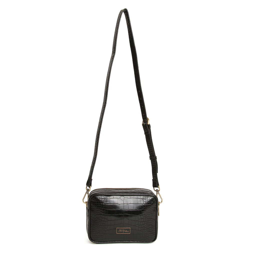 Alice Wheeler Soho Camera Crossbody Bag - Black Crocodile Leather for Women | Compact DSLR/SLR Bag for Travel, Street Photography & Everyday Use