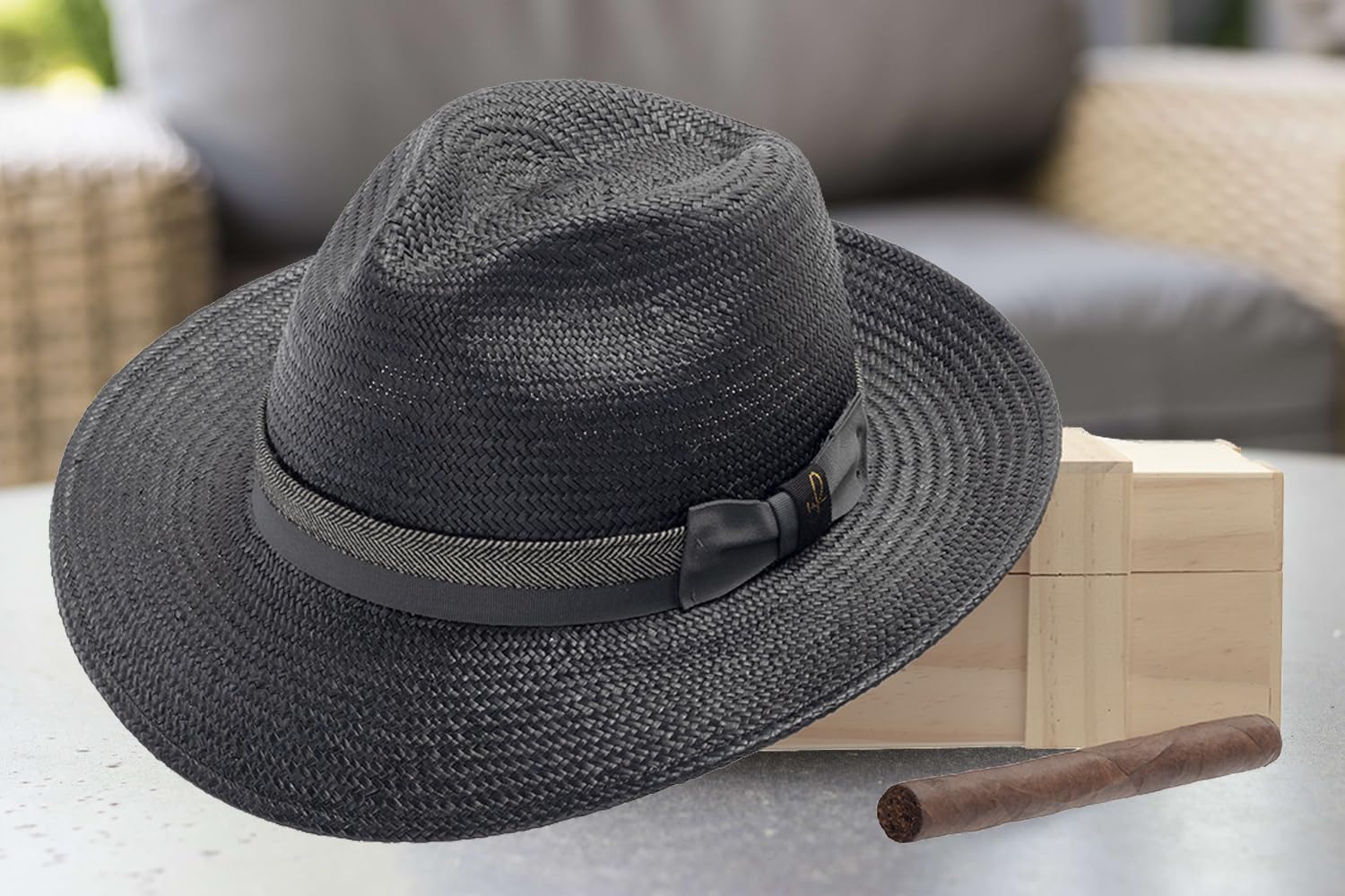 Stylish Palermo Black Panama Straw Fedora Hat with 2-Tone Hatband for Men & Women - Perfect for Summer Beach, Outdoor Parties and Fashion Accessories